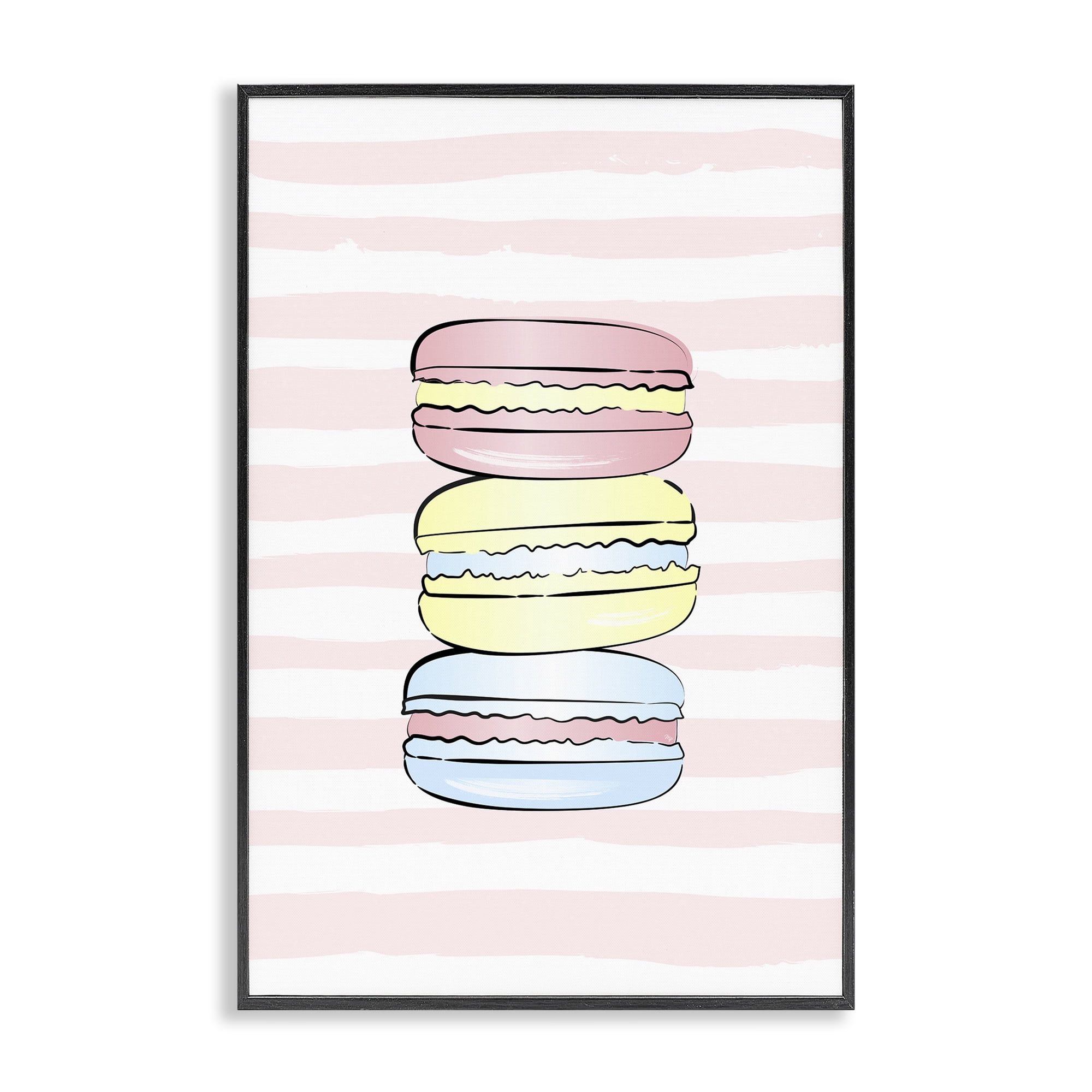Stupell Industries Pink Stripes Macarons Food & Beverage Painting Black Framed Art Print Wall Art, 16 x 24