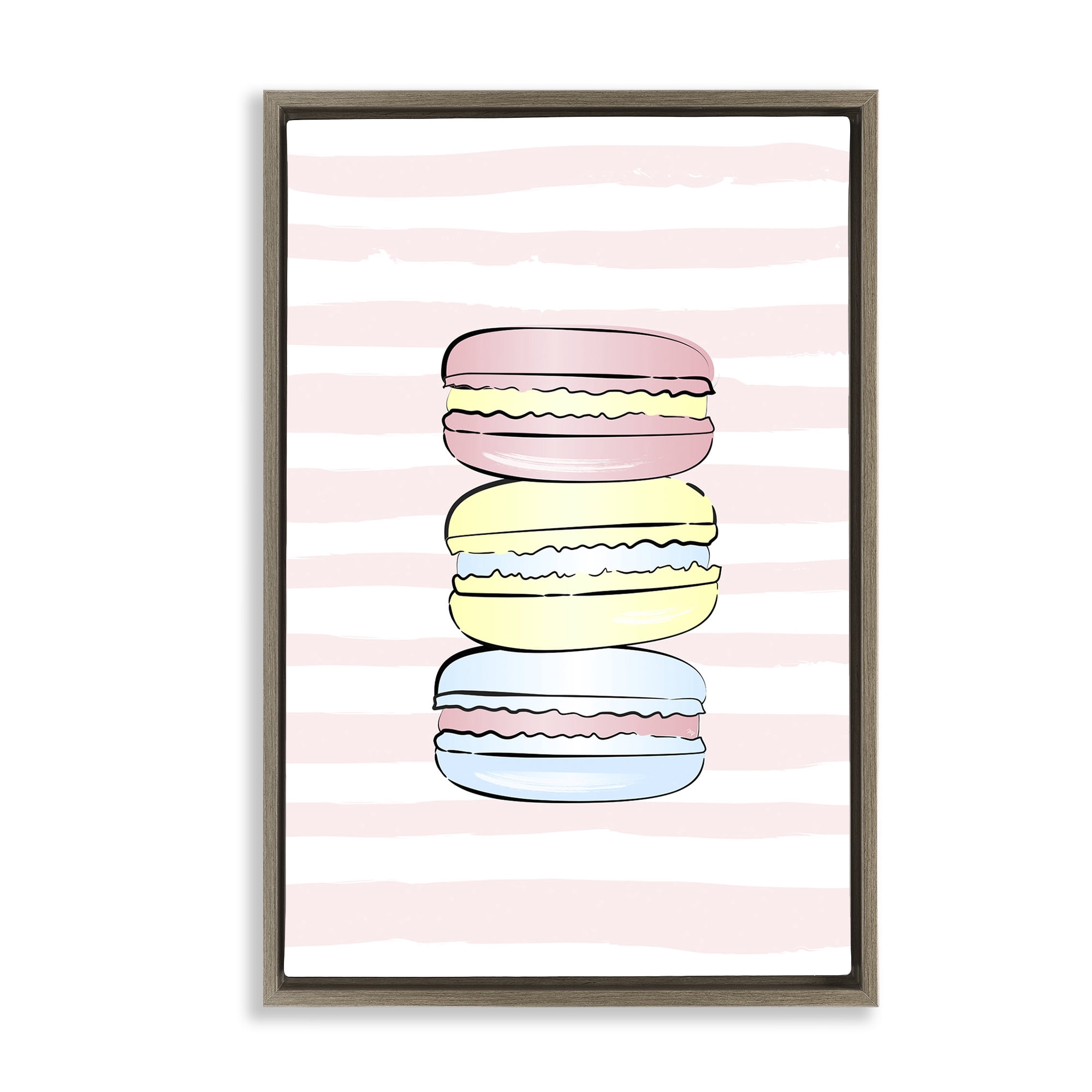 Stupell Industries Pink Stripes Macarons Food & Beverage Painting Brown Floater Framed Art Print Wall Art, 17 x 25