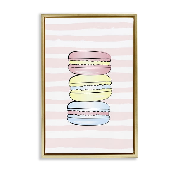 Stupell Industries Pink Stripes Macarons Food & Beverage Painting Gold Floater Framed Art Print Wall Art, 21 x 31
