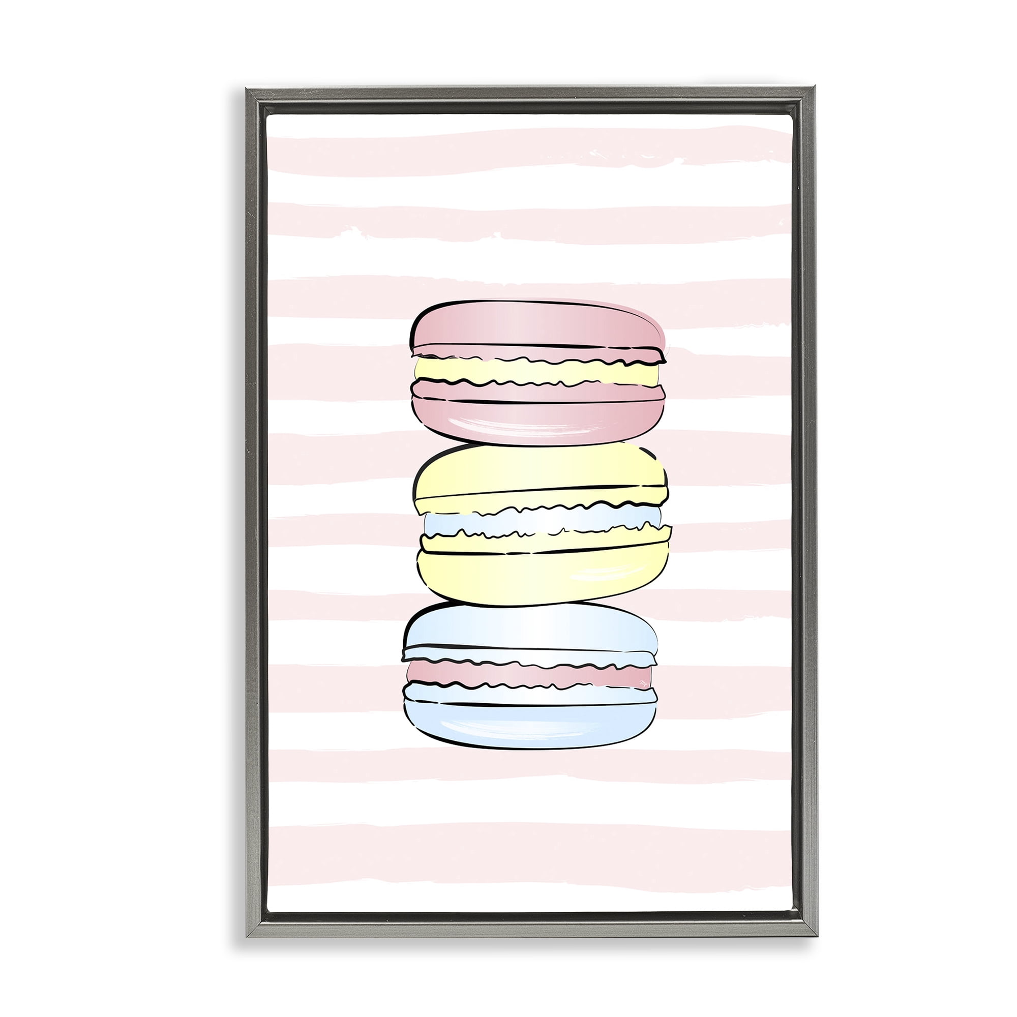 Stupell Industries Pink Stripes Macarons Food & Beverage Painting Gray Floater Framed Art Print Wall Art, 21 x 31