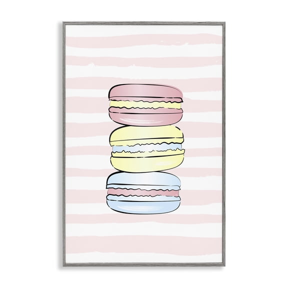 Stupell Industries Pink Stripes Macarons Food & Beverage Painting Gray Framed Art Print Wall Art, 12 x 18