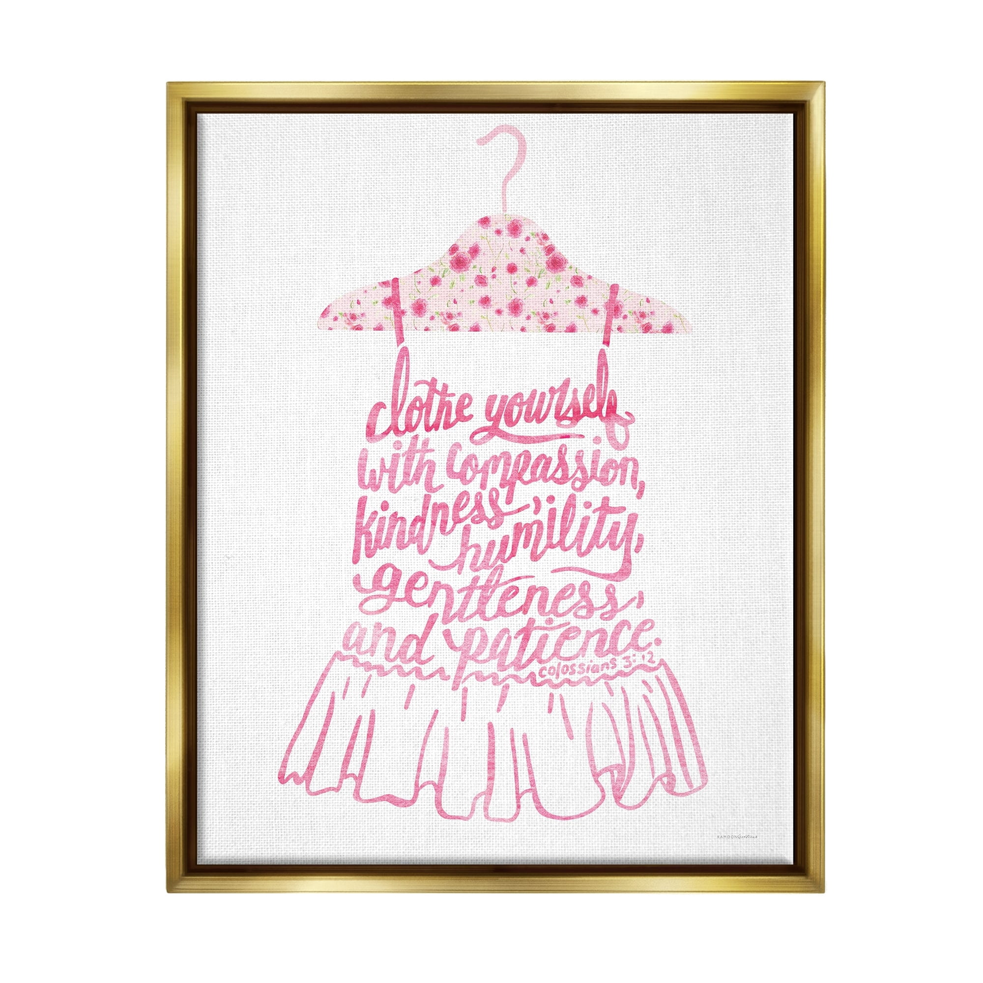 Stupell Industries Pink Stylish Uplifting Quote Religious Verse Calligraphy Graphic Art Metallic Gold Floating Framed Canvas Print Wall Art, Design by Kamdon Kreations