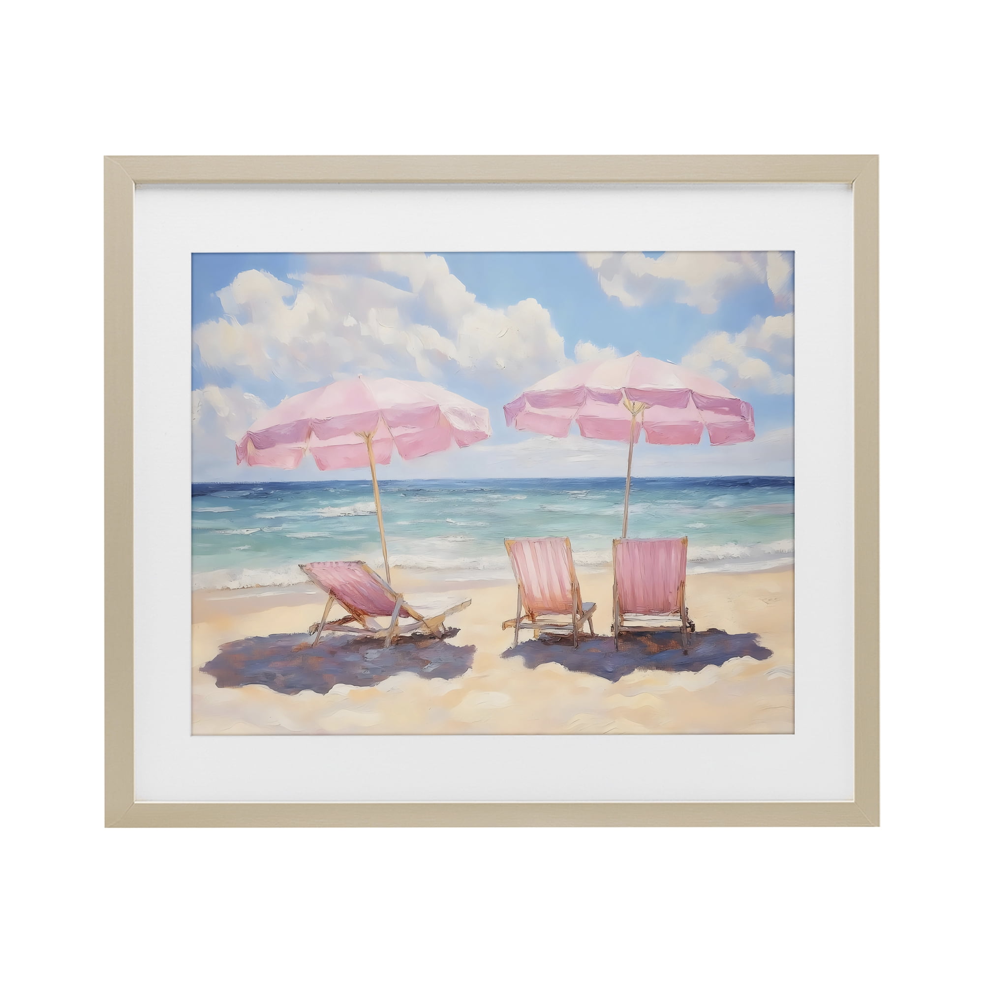 Stupell Industries Pink Summer Chairs by the Sea Birch Framed Print Under Glass, design by LSR Design Studio