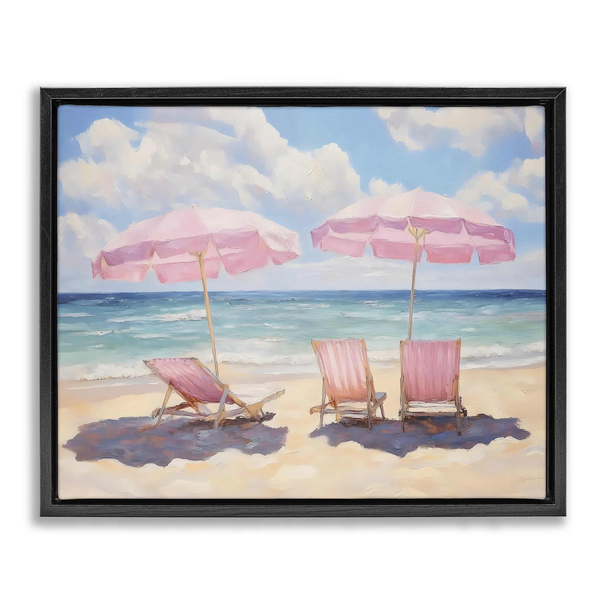 Stupell Industries Pink Summer Chairs by the Sea Black Framed Floater Canvas Wall Art, design by LSR Design Studio