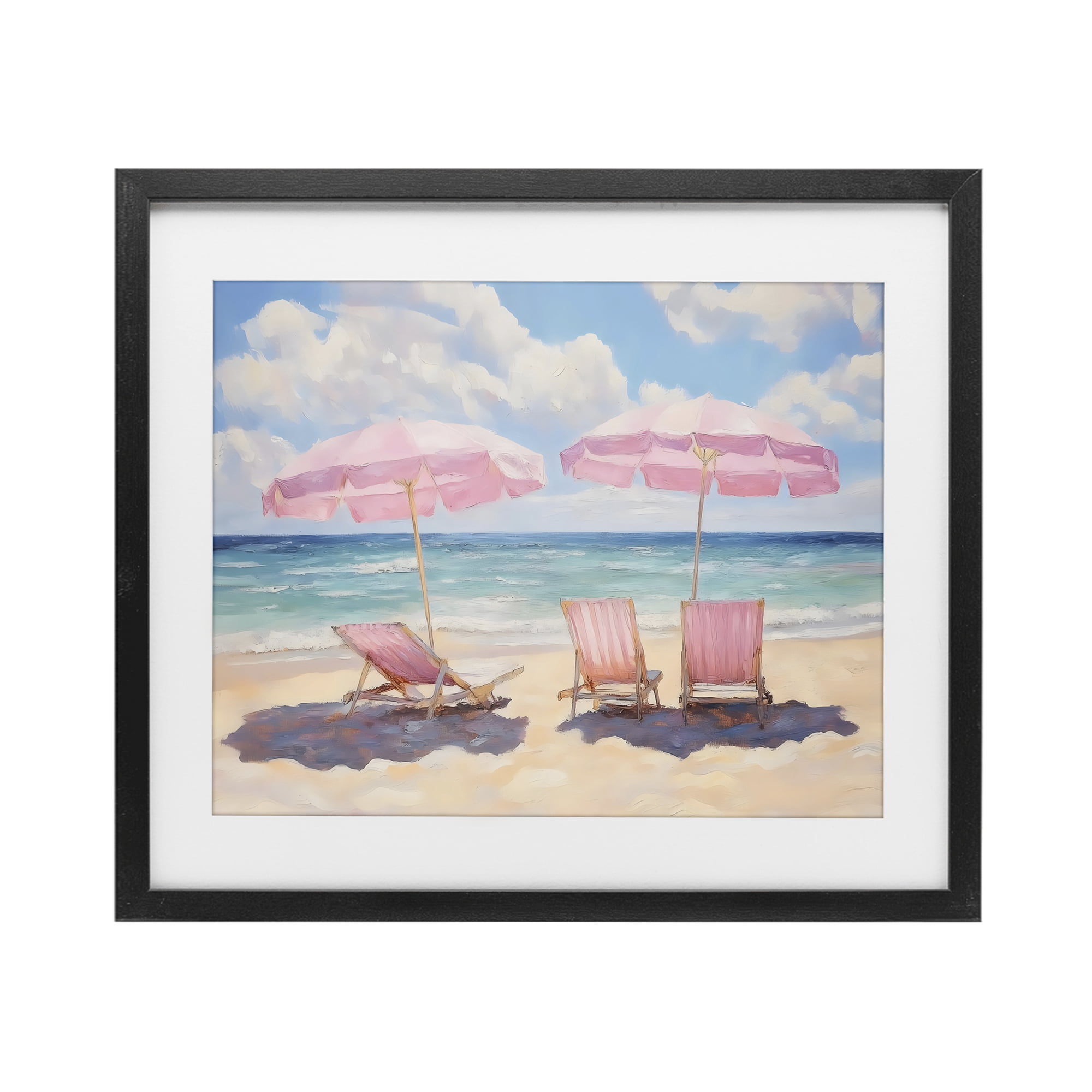 Stupell Industries Pink Summer Chairs by the Sea Black Framed Print Under Glass, design by LSR Design Studio