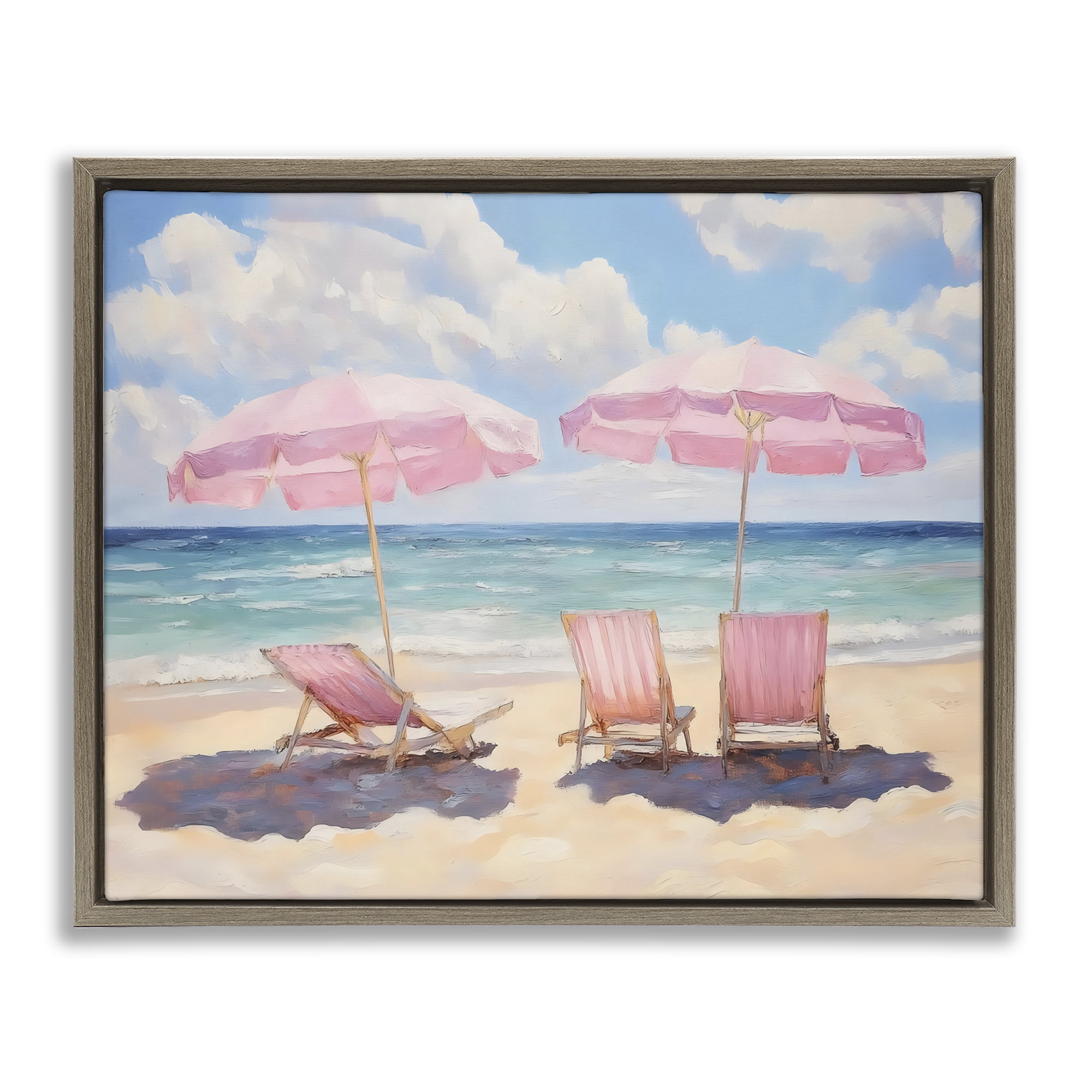 Stupell Industries Pink Summer Chairs by the Sea Brown Framed Floater Canvas Wall Art, design by LSR Design Studio