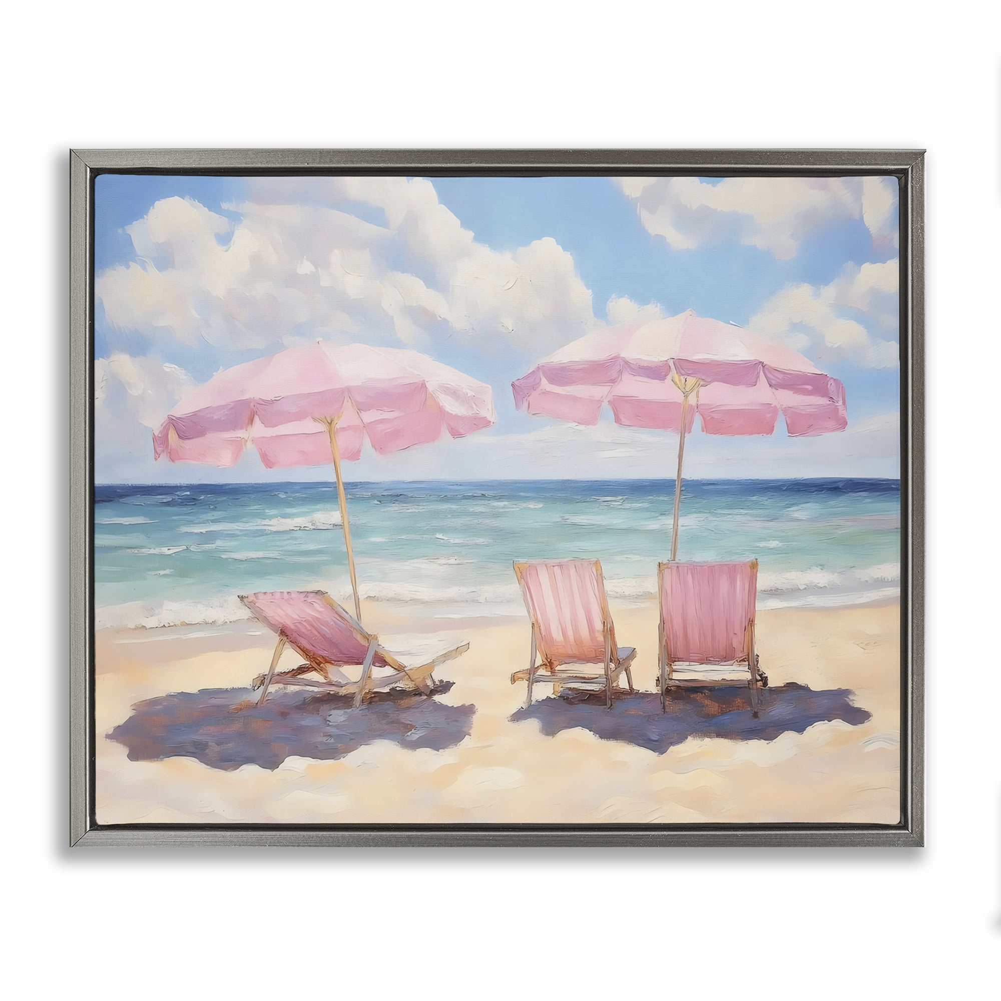 Stupell Industries Pink Summer Chairs by the Sea Gray Framed Floater Canvas Wall Art, design by LSR Design Studio