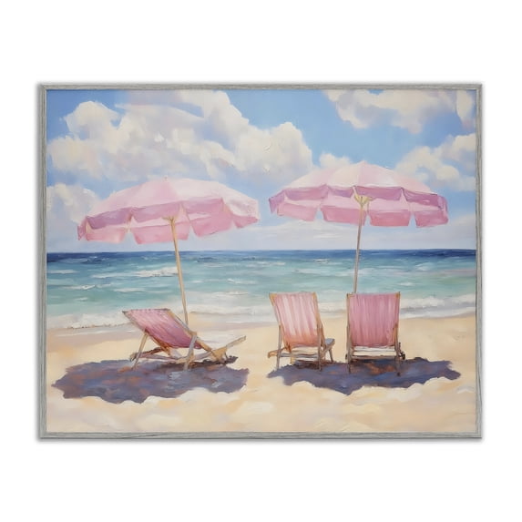 Stupell Industries Contemporary Pink Summer Chairs by the Sea Gray Framed Giclee Art, 20 x 16, by LSR Design Studio