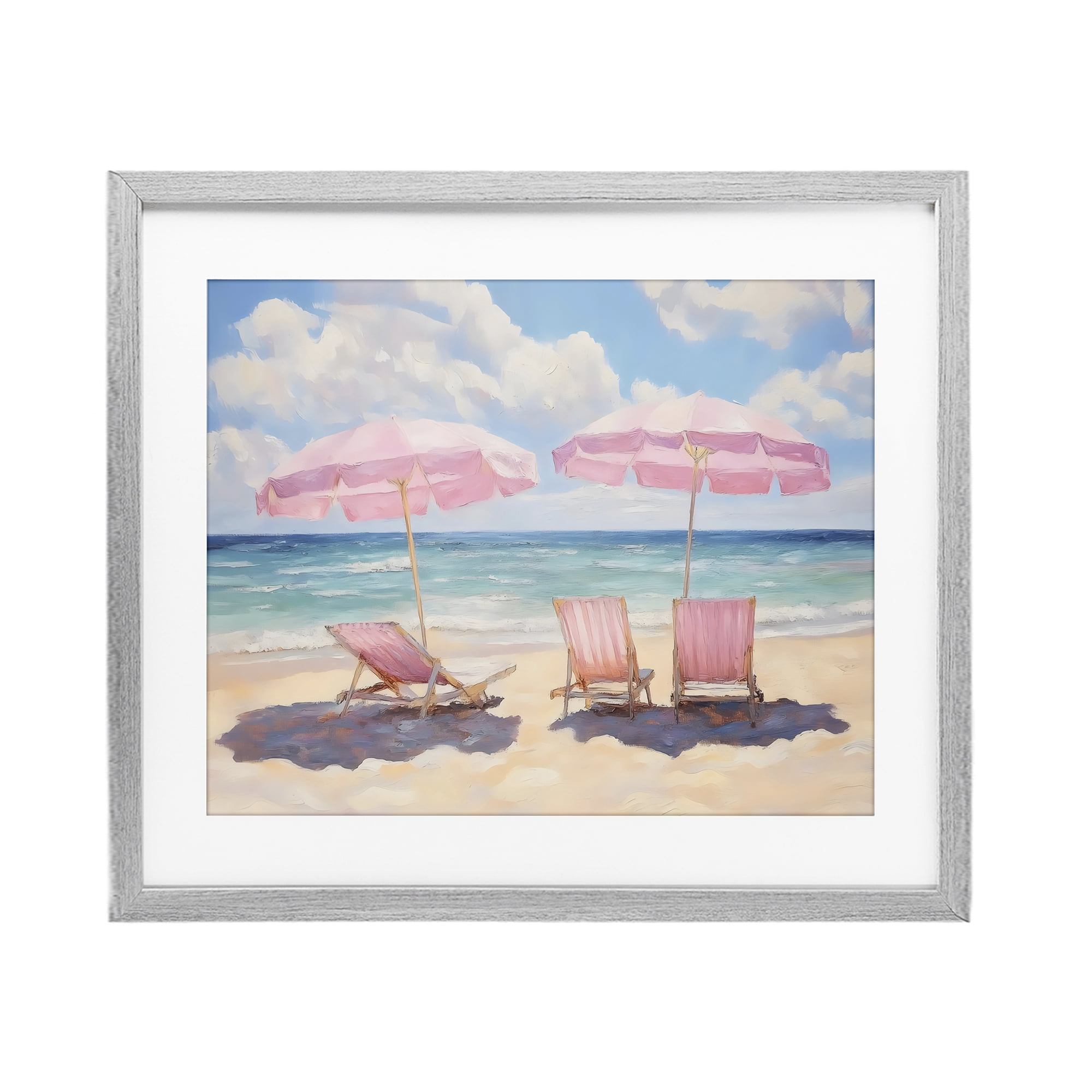 Stupell Industries Pink Summer Chairs by the Sea Gray Framed Print Under Glass, design by LSR Design Studio