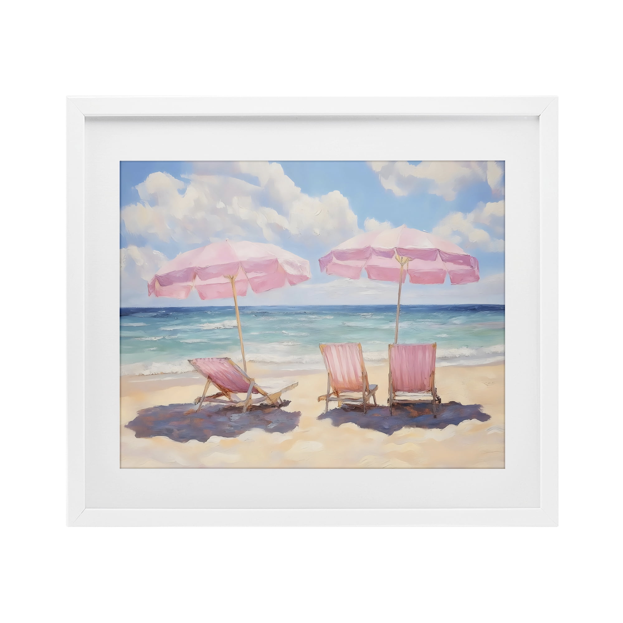 Stupell Industries Pink Summer Chairs by the Sea White Framed Print Under Glass, design by LSR Design Studio