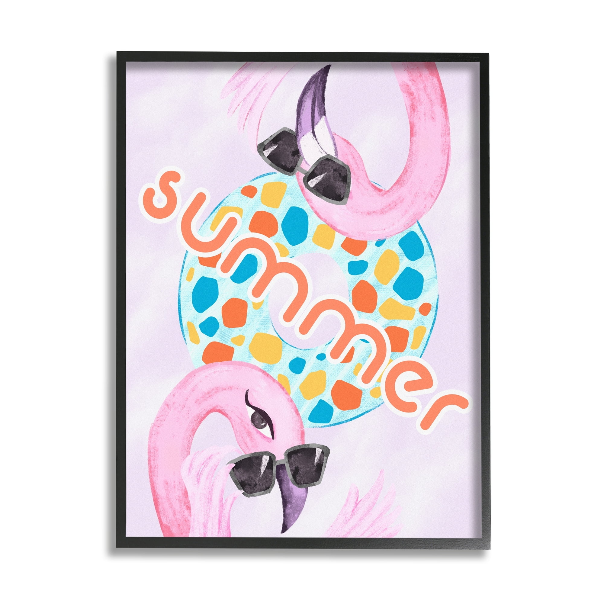 Stupell Industries Pink Summer Flamingos Pool Float Tropical Sunglasses Graphic Art Black Framed Art Print Wall Art, Design by Ziwei Li