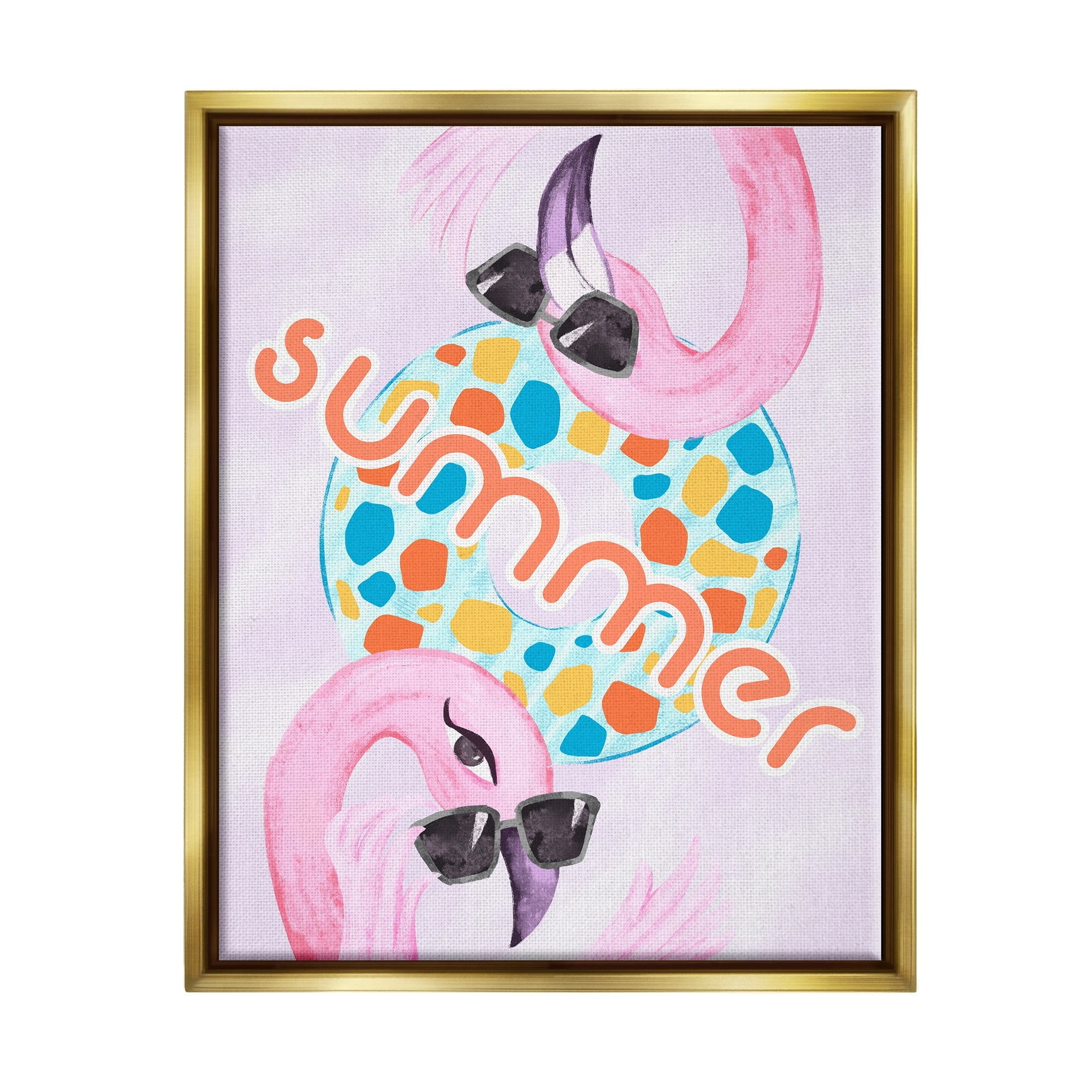 Stupell Industries Pink Summer Flamingos Pool Float Tropical Sunglasses Graphic Art Metallic Gold Floating Framed Canvas Print Wall Art, Design by Ziwei Li