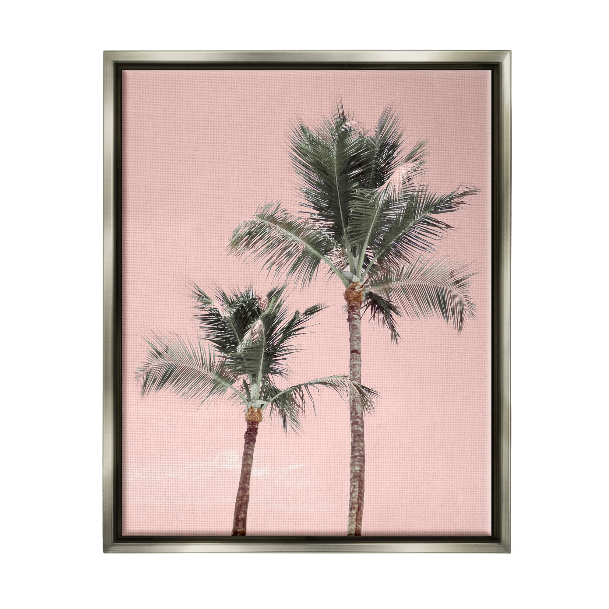 Stupell Industries Pink Summer Palm Trees Botanical & Floral Photography Gray Floater Framed Art Print Wall Art, 25 x 31