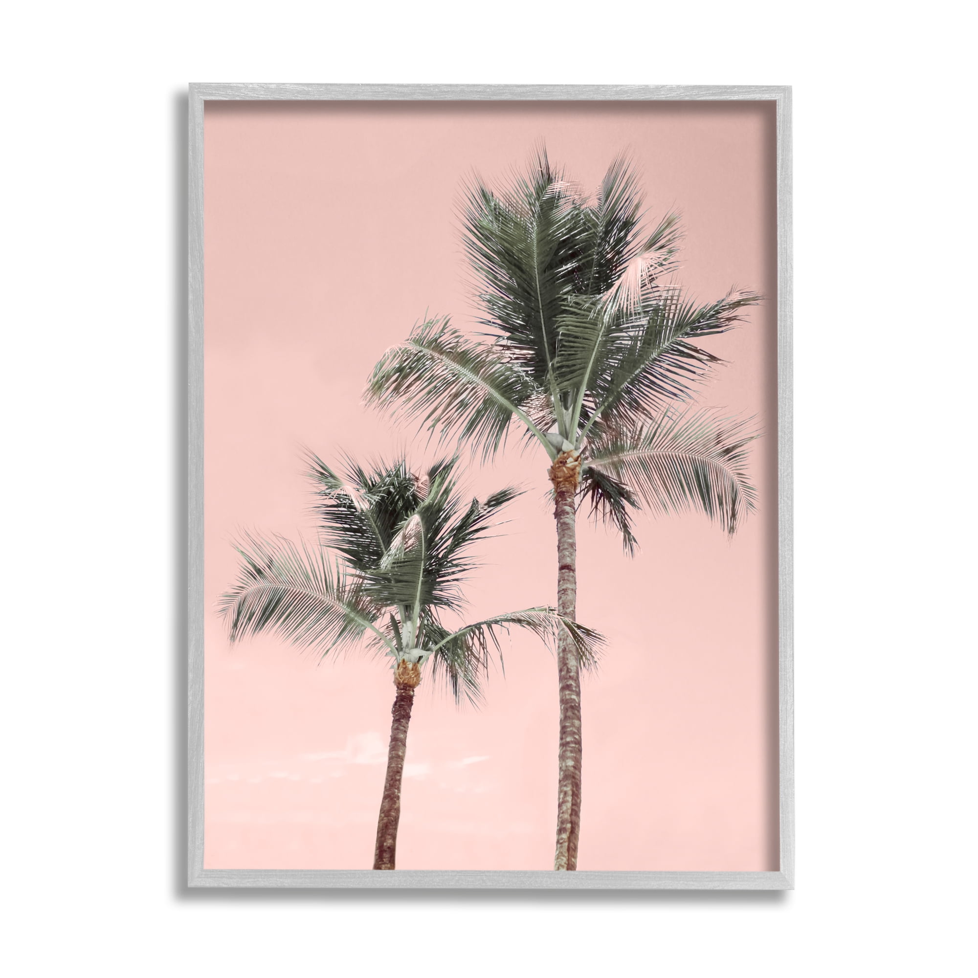 Stupell Industries Pink Summer Palm Trees Botanical & Floral Photography Gray Framed Art Print Wall Art, 16 x 20