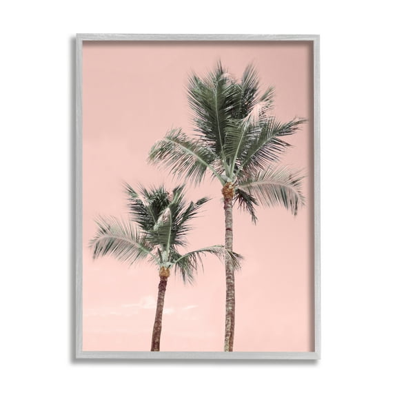 Stupell Industries Pink Summer Palm Trees Botanical & Floral Photography Gray Framed Art Print Wall Art, 24 x 30