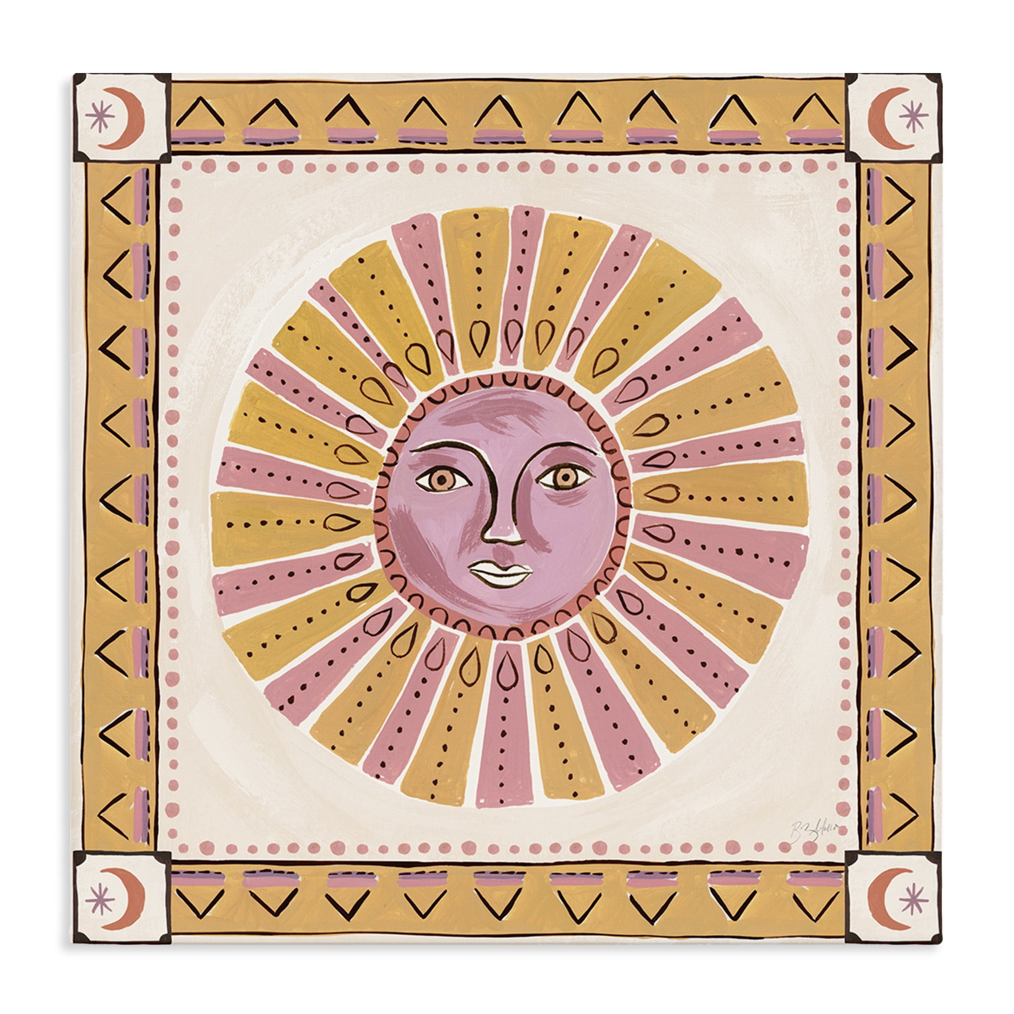 Stupell Industries Pink Sun Face with Geometric Border Canvas Wall Art, design by Two If By Sea Studios