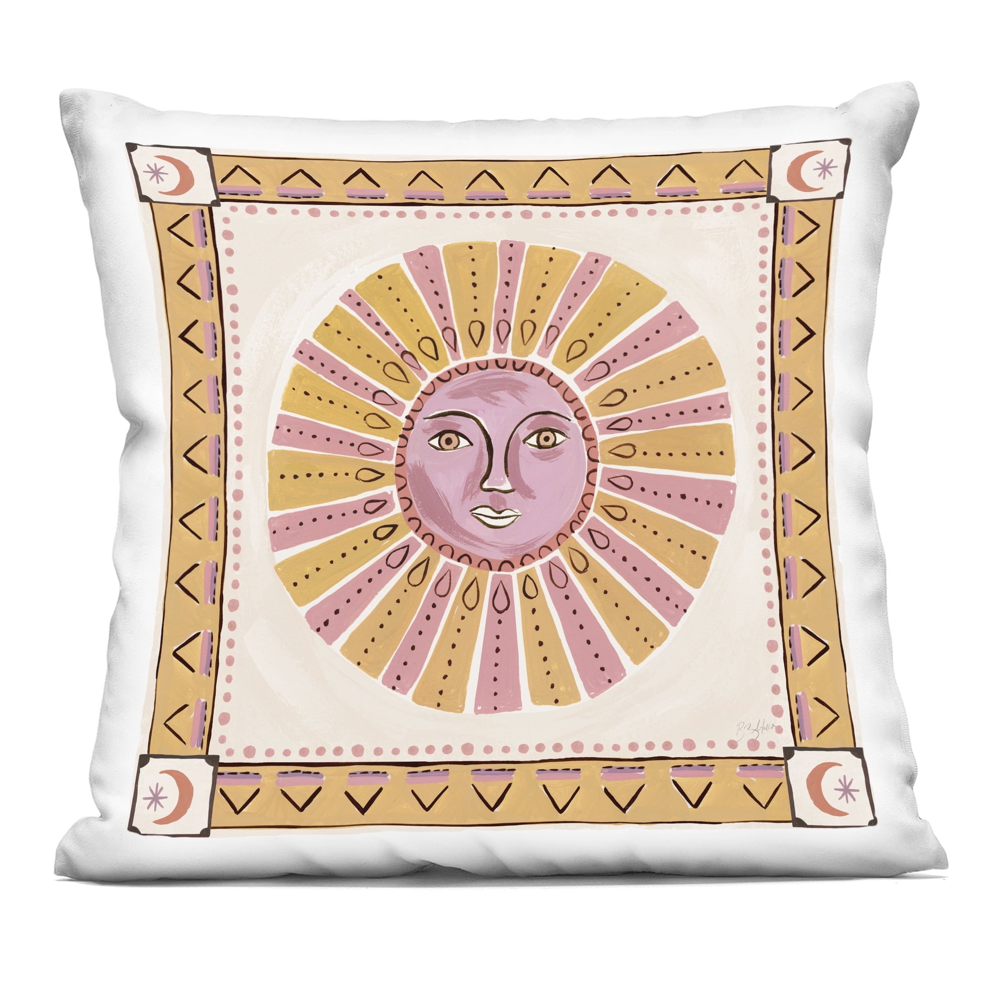 Stupell Industries Pink Sun Face with Geometric Border Decorative Printed Throw Pillow, design by Two If By Sea Studios, 18 x 7 x 18