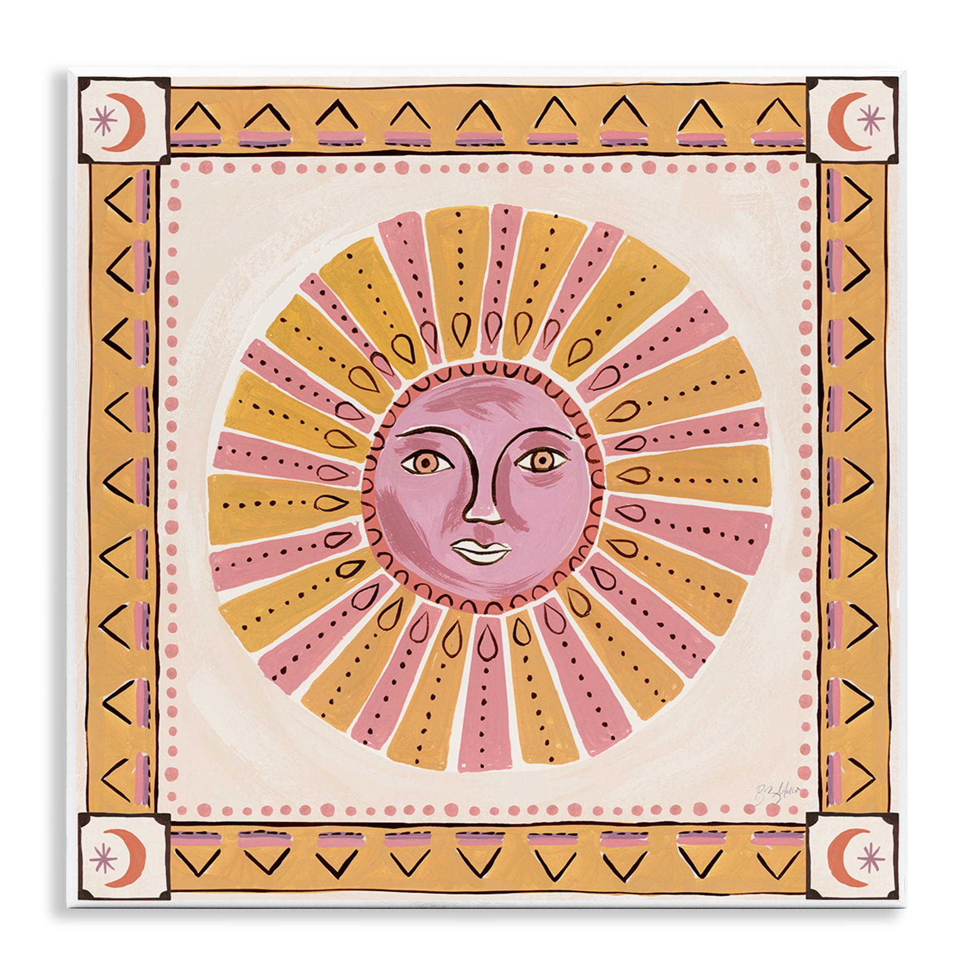 Stupell Industries Pink Sun Face with Geometric Border Wall Plaque Art, design by Two If By Sea Studios