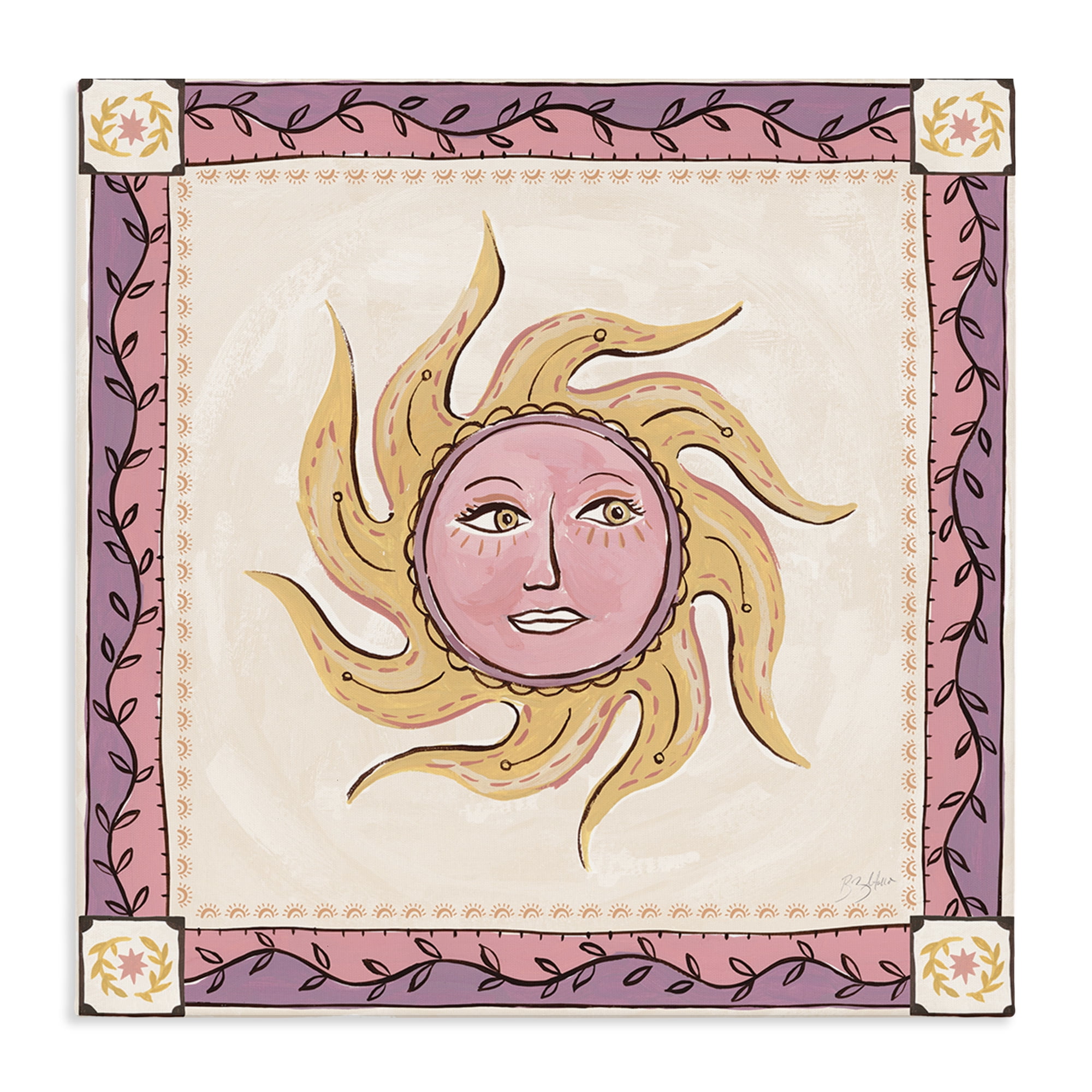 Stupell Industries Pink Sun Face with Leaf Border Canvas Wall Art, design by Two If By Sea Studios