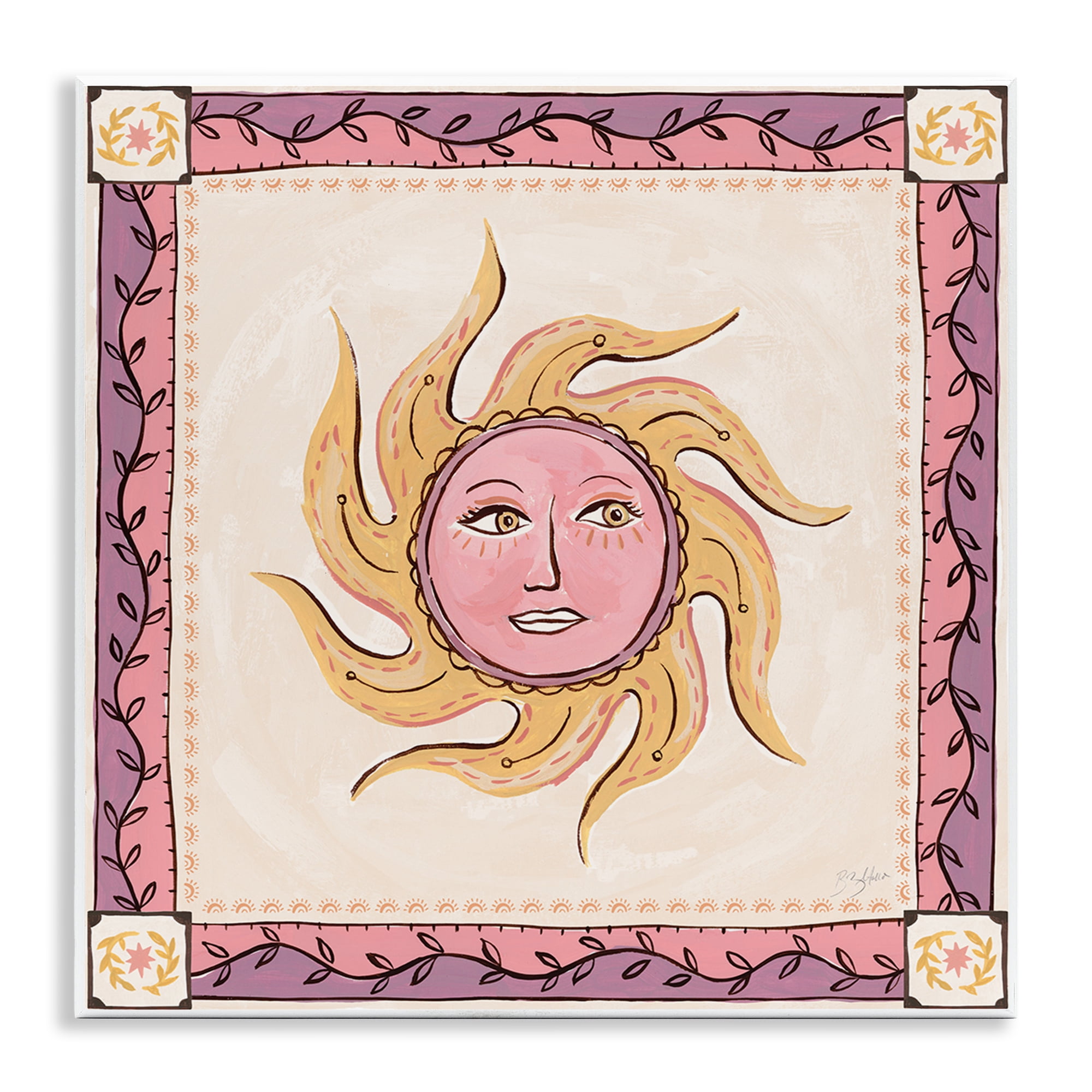 Stupell Industries Pink Sun Face with Leaf Border Wall Plaque Art, design by Two If By Sea Studios