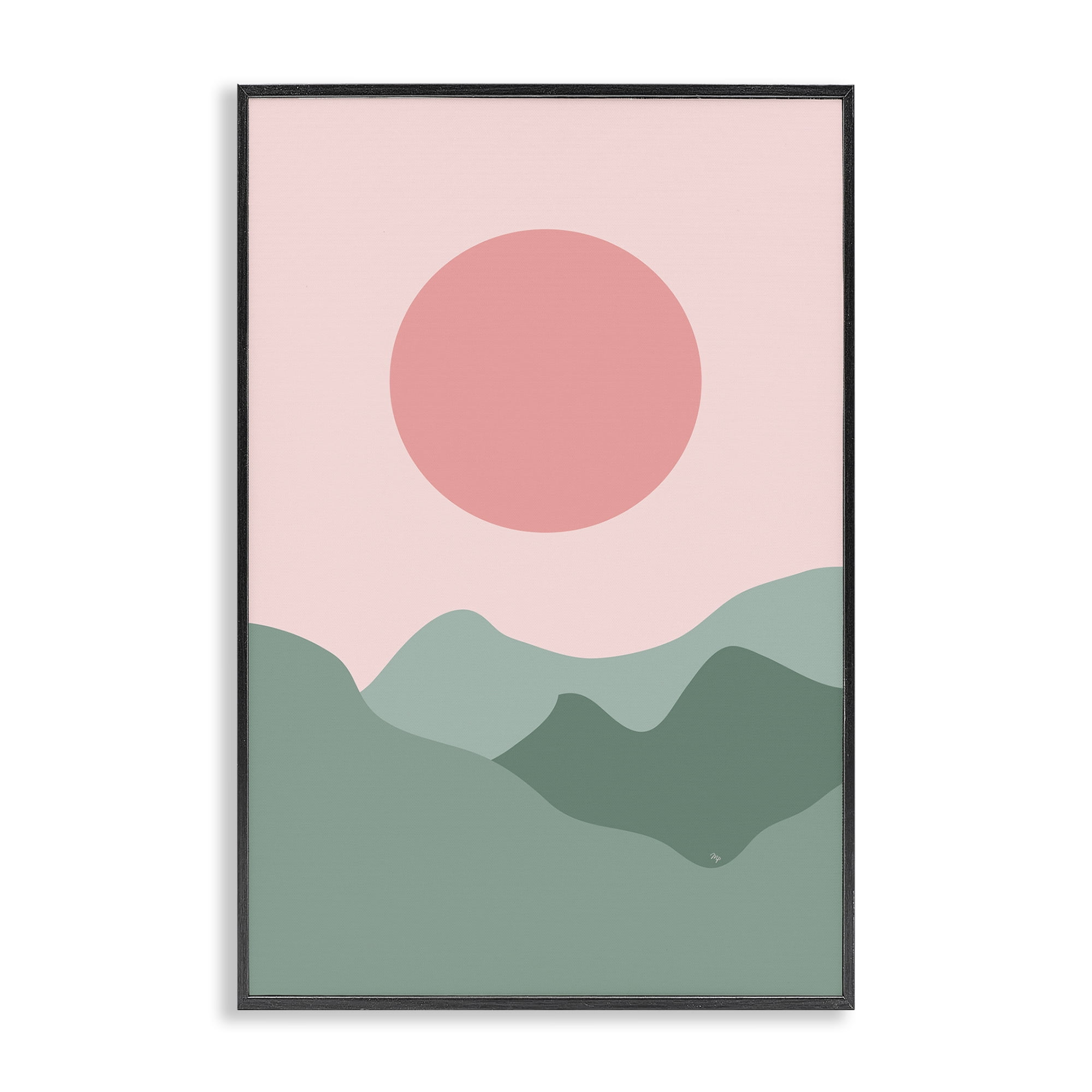 Stupell Industries Pink Sun Green Mountains Landscape & Nature Painting Black Framed Art Print Wall Art, 16 x 24