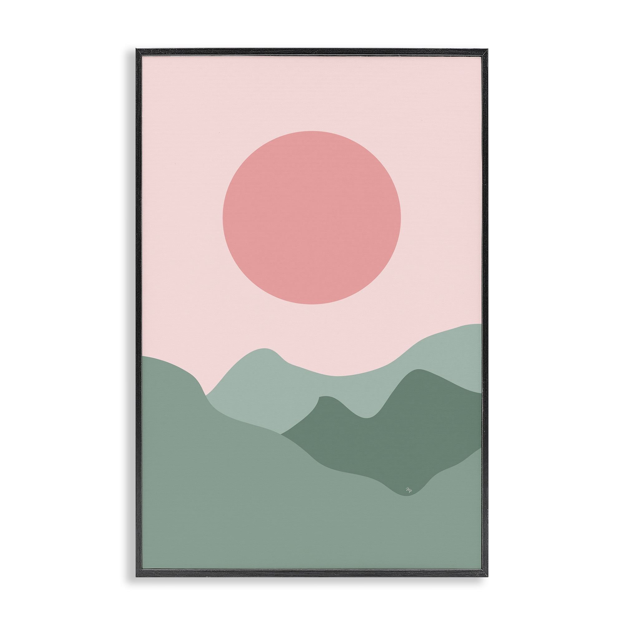 Stupell Industries Pink Sun Green Mountains Landscape & Nature Painting Black Framed Art Print Wall Art, 20 x 30