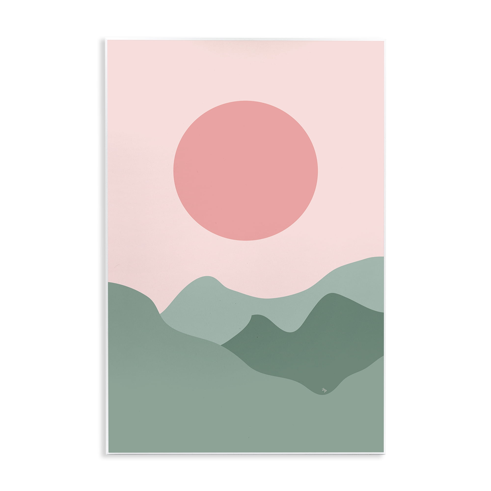 Stupell Industries Pink Sun Green Mountains Landscape & Nature Painting Unframed Art Print Wall Art, 10 x 15