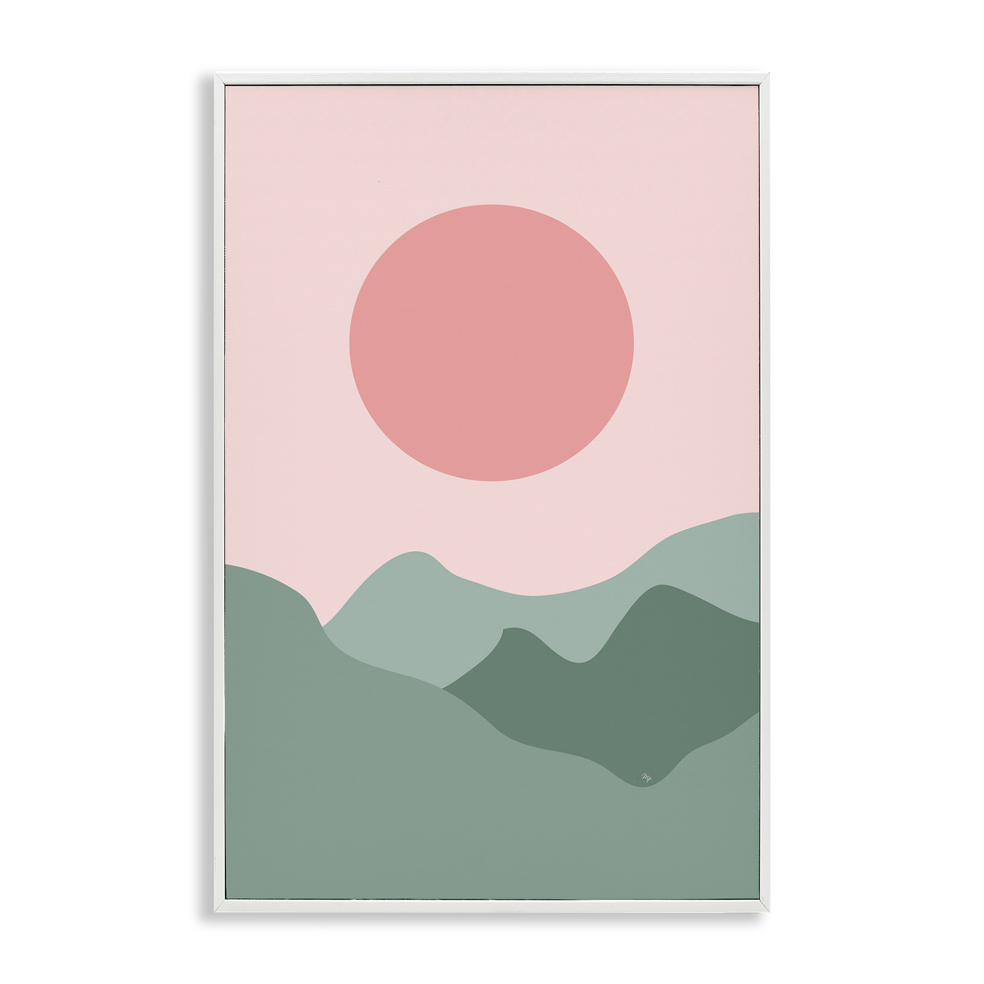 Stupell Industries Pink Sun Green Mountains Landscape & Nature Painting White Framed Art Print Wall Art, 12 x 18