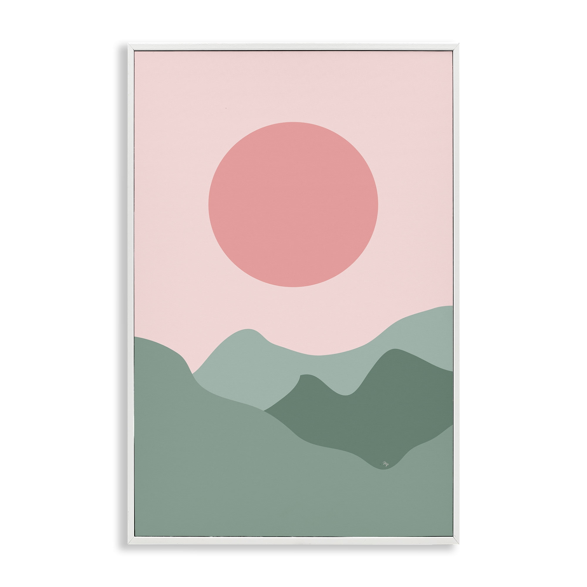 Stupell Industries Pink Sun Green Mountains Landscape & Nature Painting White Framed Art Print Wall Art, 20 x 30