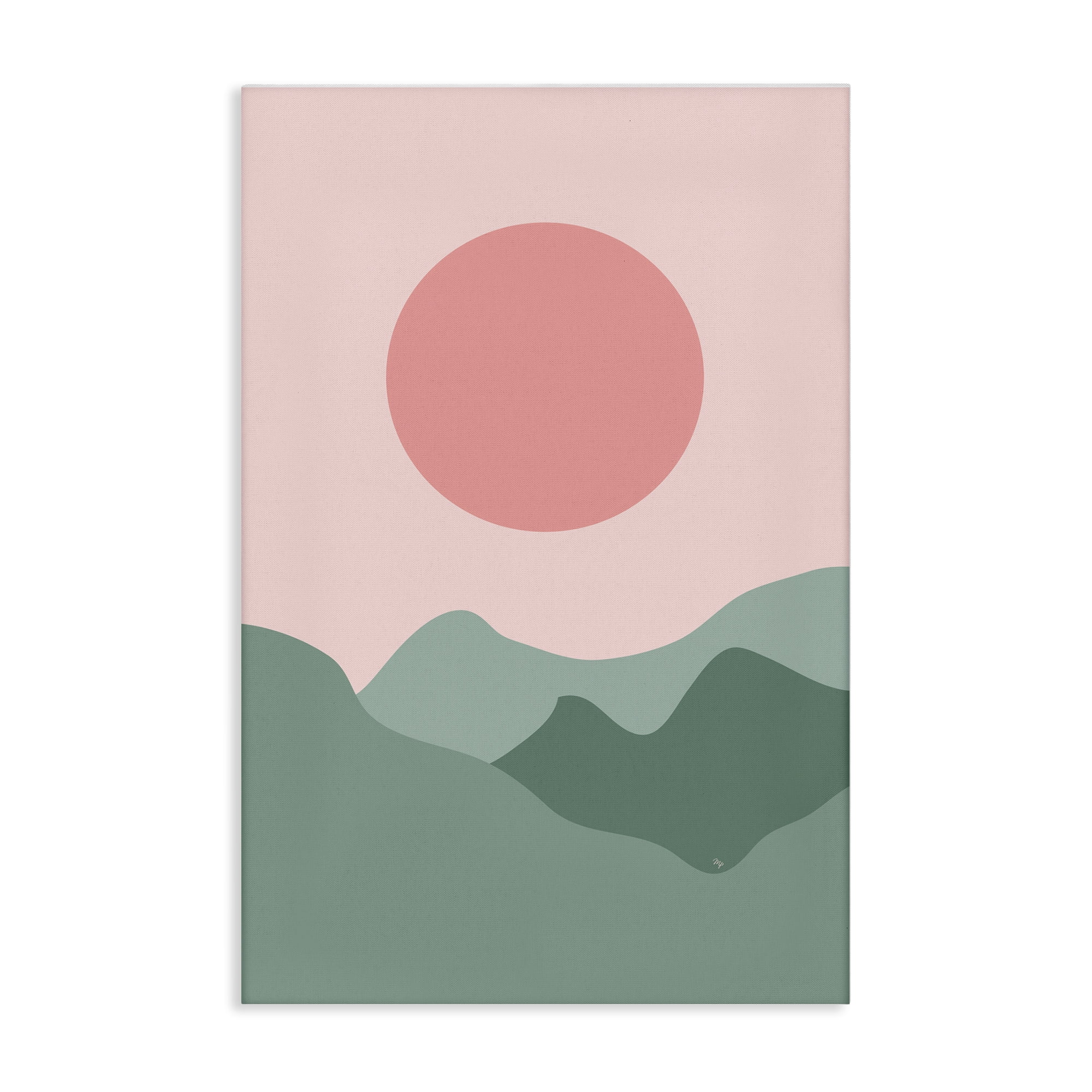 Stupell Industries Pink Sun Green Mountains Landscape & Nature Painting Wrapped Canvas Art Print Wall Art, 30 x 45