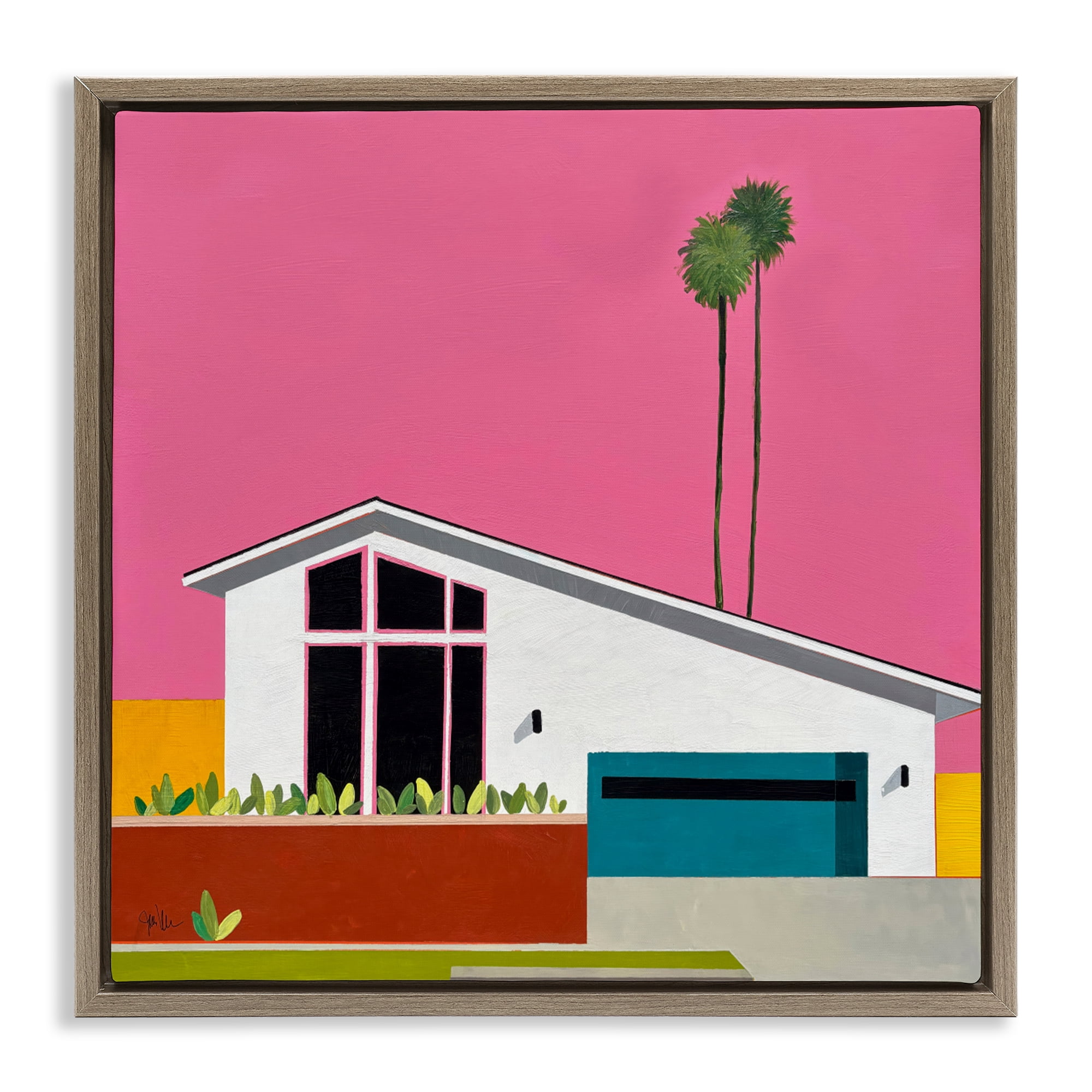 Stupell Industries Pink Sunkissed Suburbia Brown Framed Floater Canvas Wall Art, design by Jan Weiss
