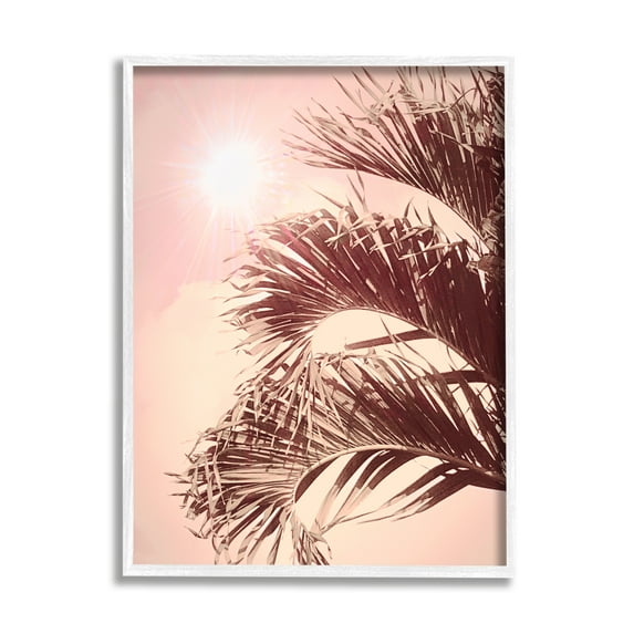 Stupell Industries Pink Sunlit Palm Fronds Botanical & Floral Photography White Framed Art Print Wall Art, 24 x 30