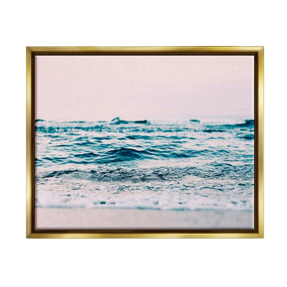 Stupell Industries Pink Sunrise Sea Waves Nature Photography Gold Floater Framed Art Print Wall Art, 21 x 17