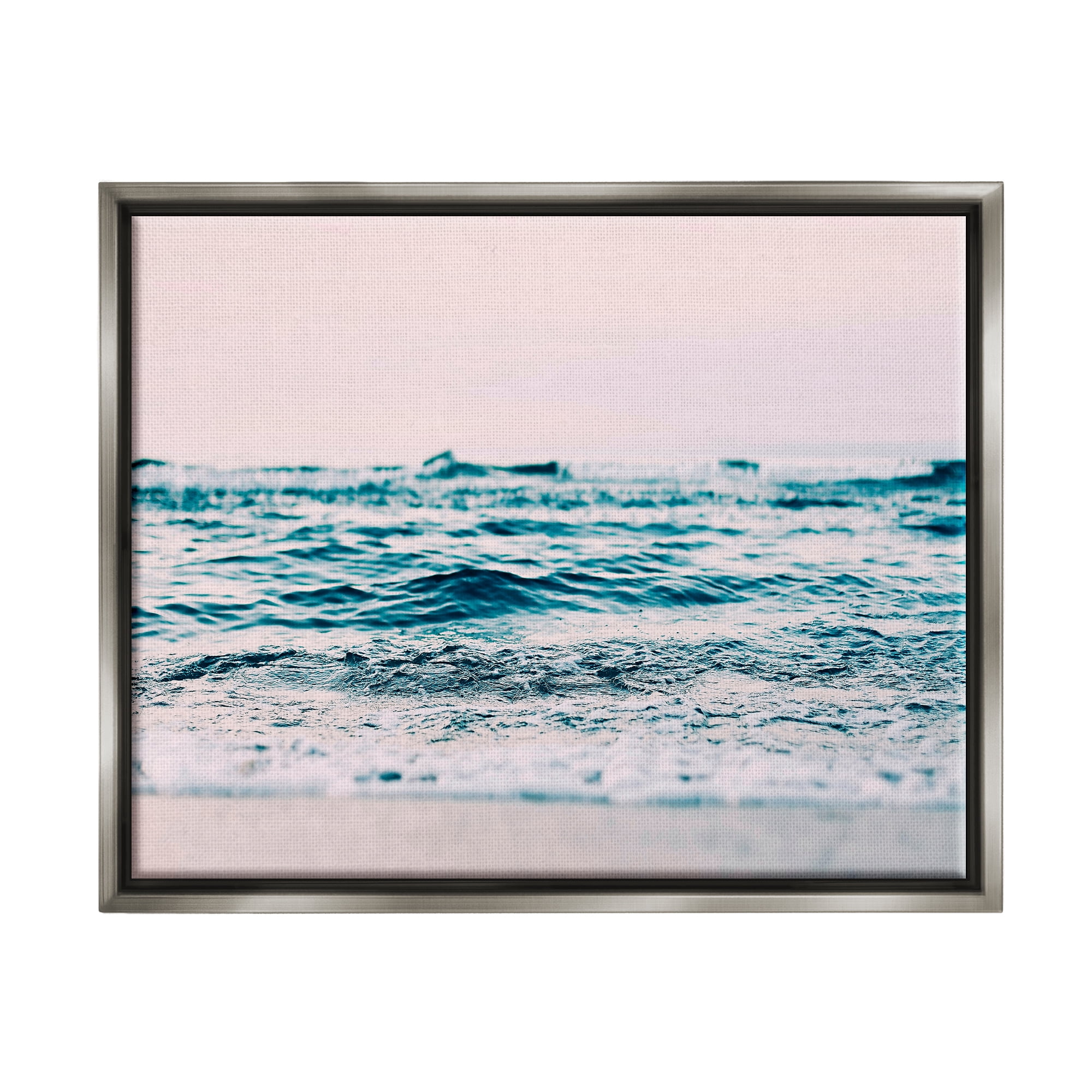 Stupell Industries Pink Sunrise Sea Waves Nature Photography Gray Floater Framed Art Print Wall Art, 31 x 25