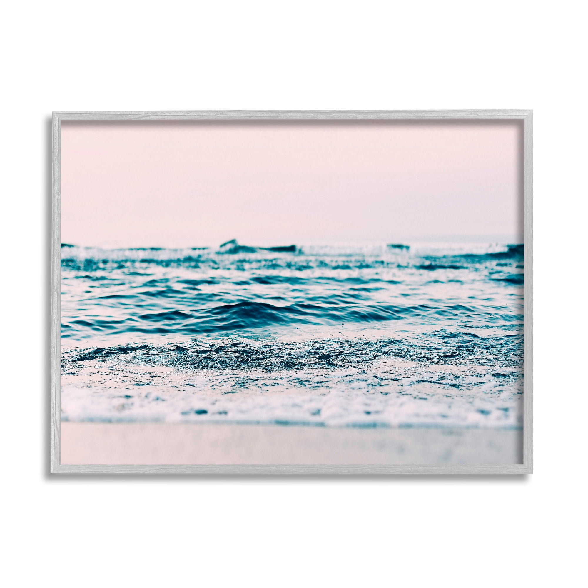 Stupell Industries Pink Sunrise Sea Waves Nature Photography Gray Framed Art Print Wall Art, 30 x 24