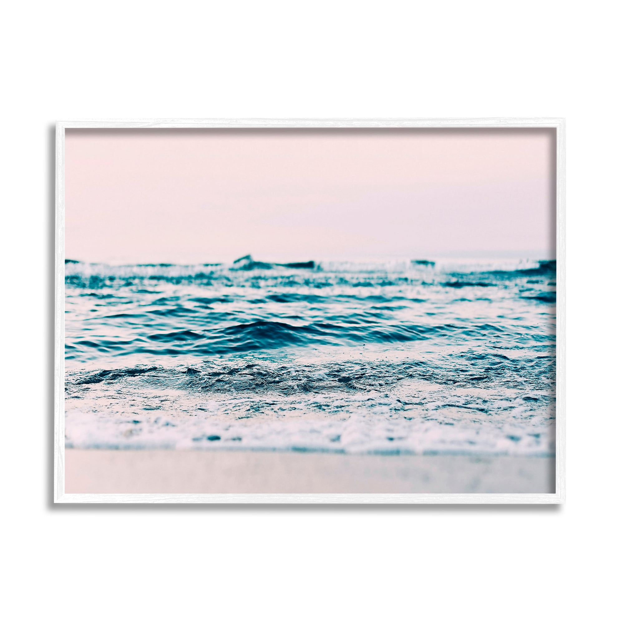 Stupell Industries Pink Sunrise Sea Waves Nature Photography White Framed Art Print Wall Art, 14 x 11