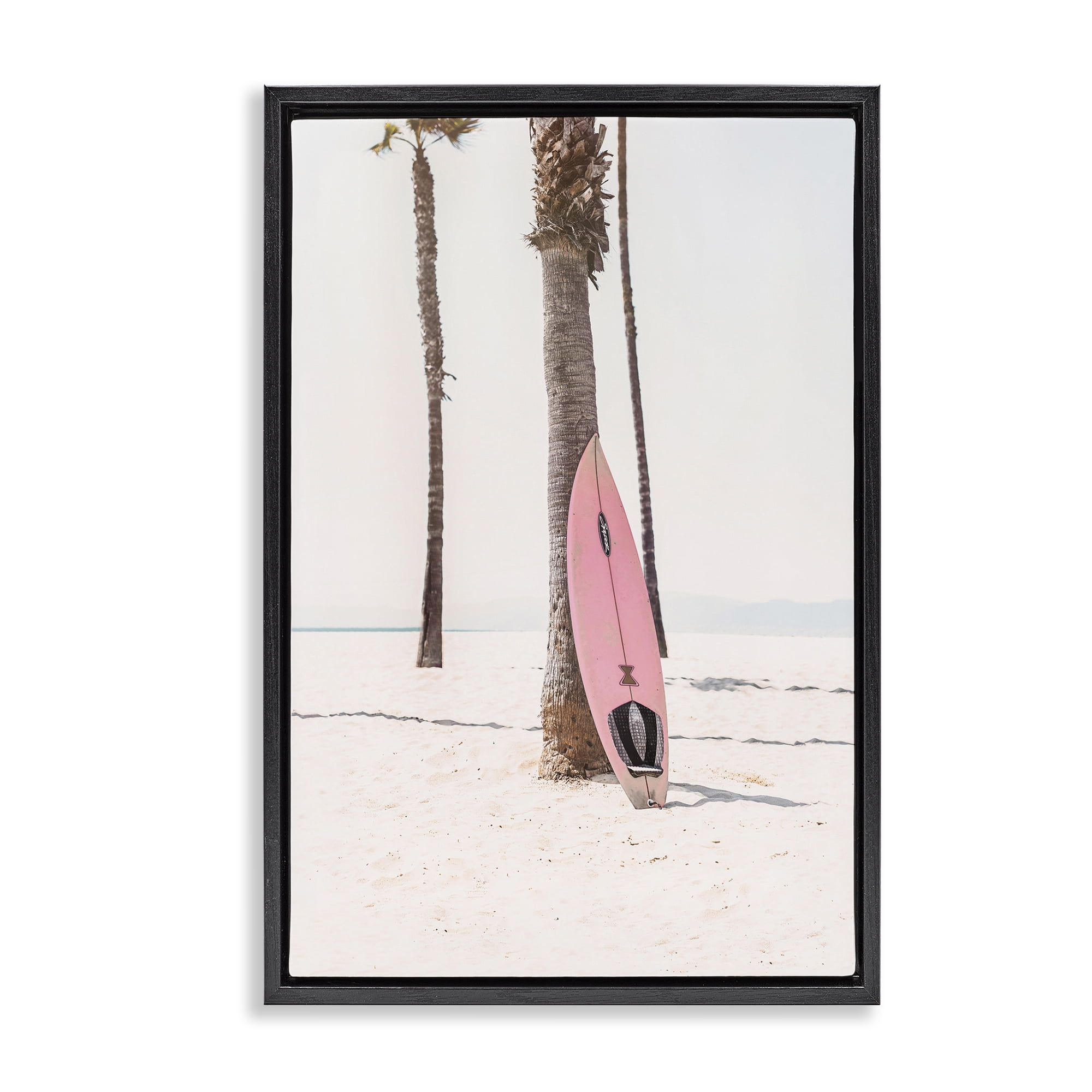Stupell Industries Pink Surf Board Coastal Photography Black Floater