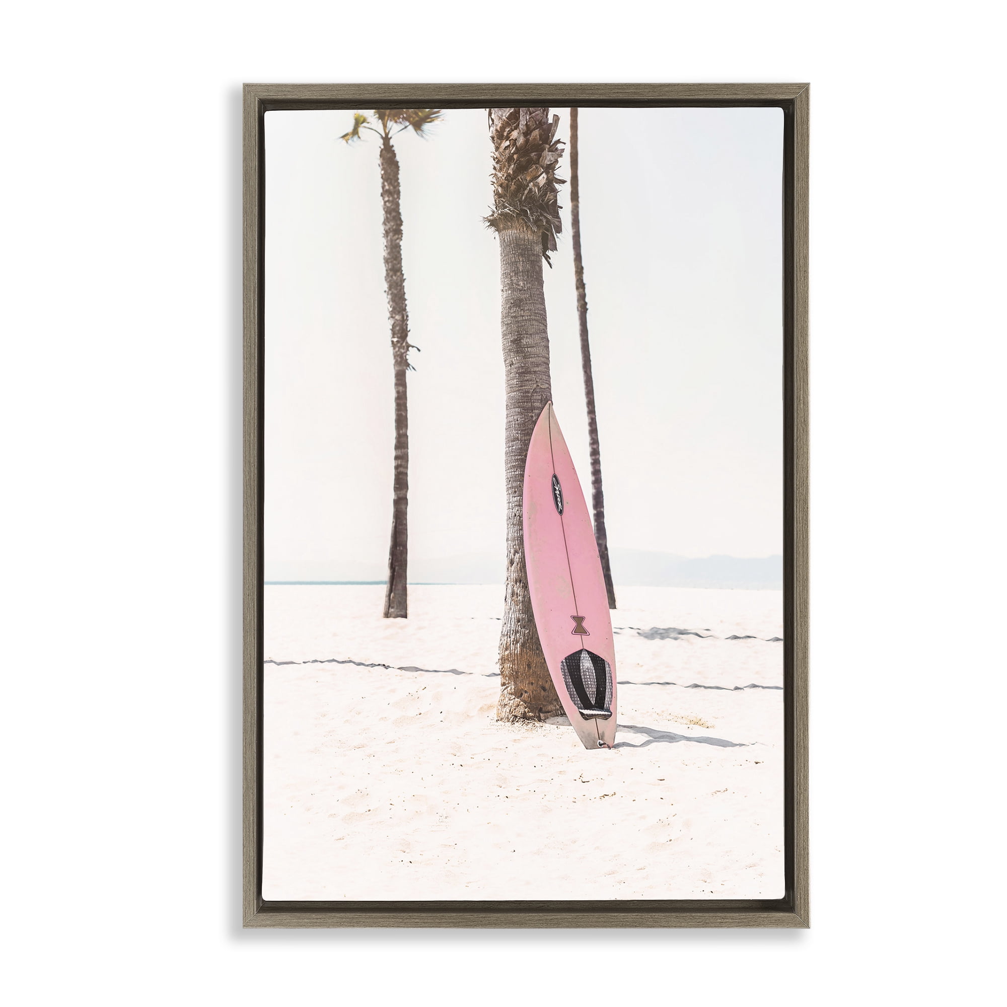Stupell Industries Pink Surf Board Coastal Photography Brown Floater Framed Canvas Art Print Wall Art, 21 x 31