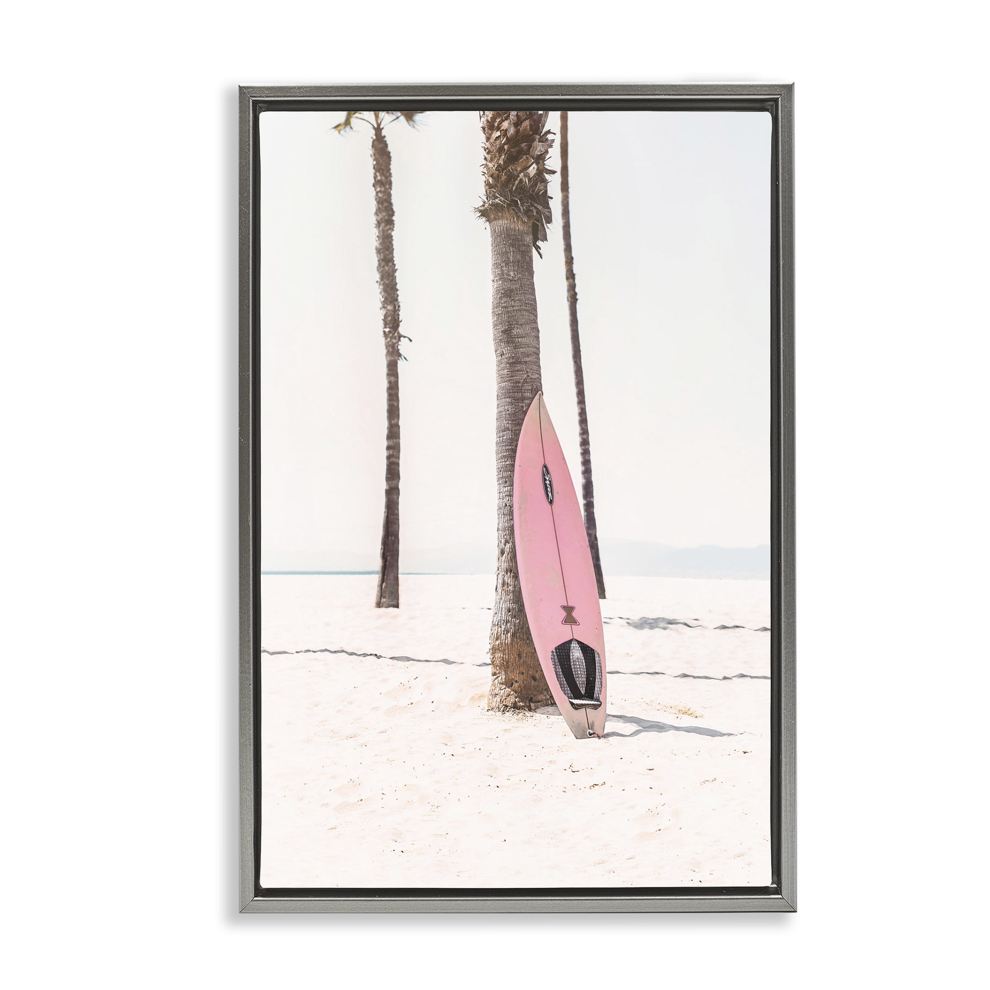 Stupell Industries Pink Surf Board Coastal Photography Gray Floater Framed Canvas Art Print Wall Art, 21 x 31
