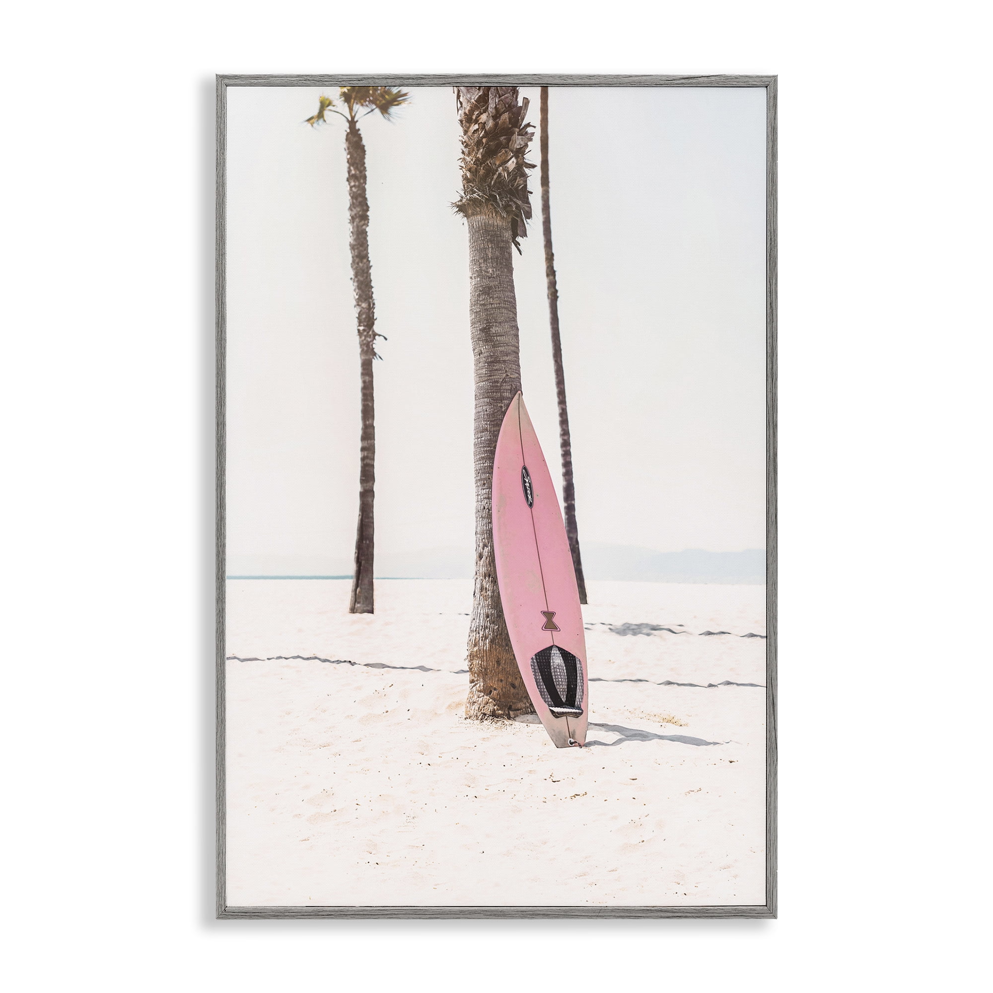 Stupell Industries Pink Surf Board Coastal Photography Gray Framed Art Print Wall Art, 12 x 18