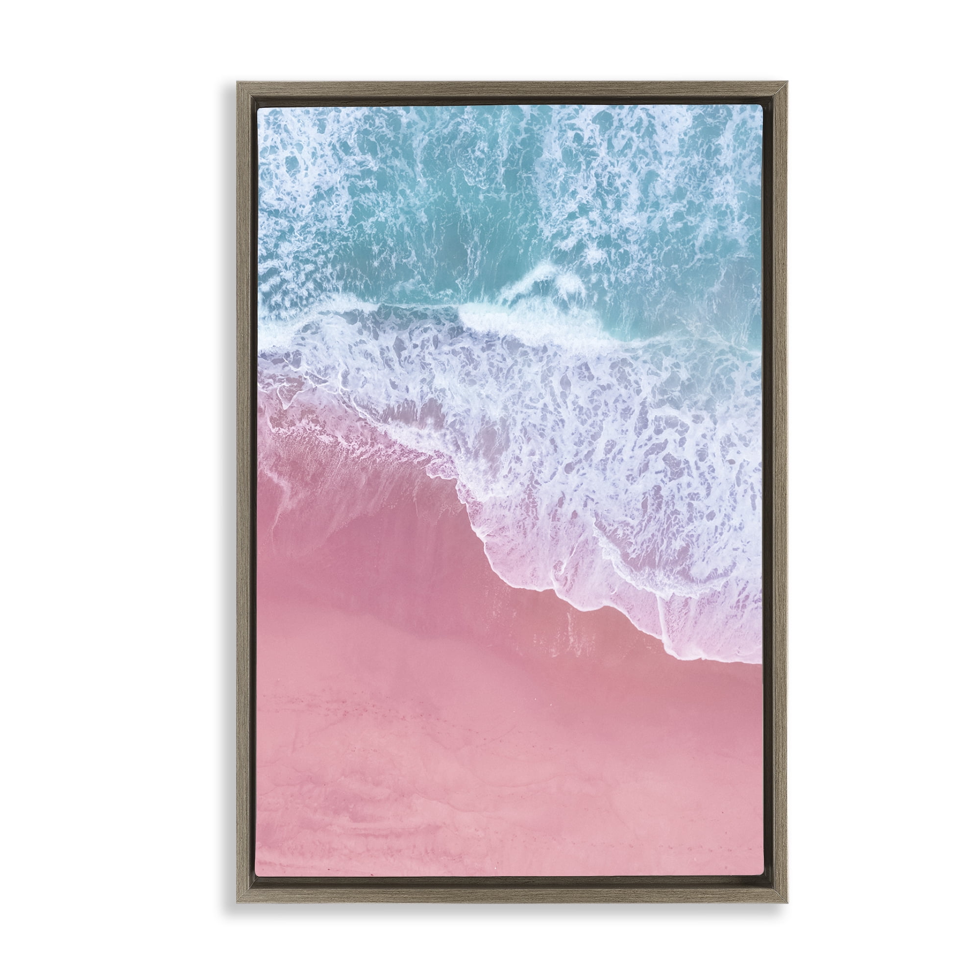 Stupell Industries Pink Surf Tide Landscape & Nature Photography Brown Floater Framed Canvas Art Print Wall Art, 21 x 31