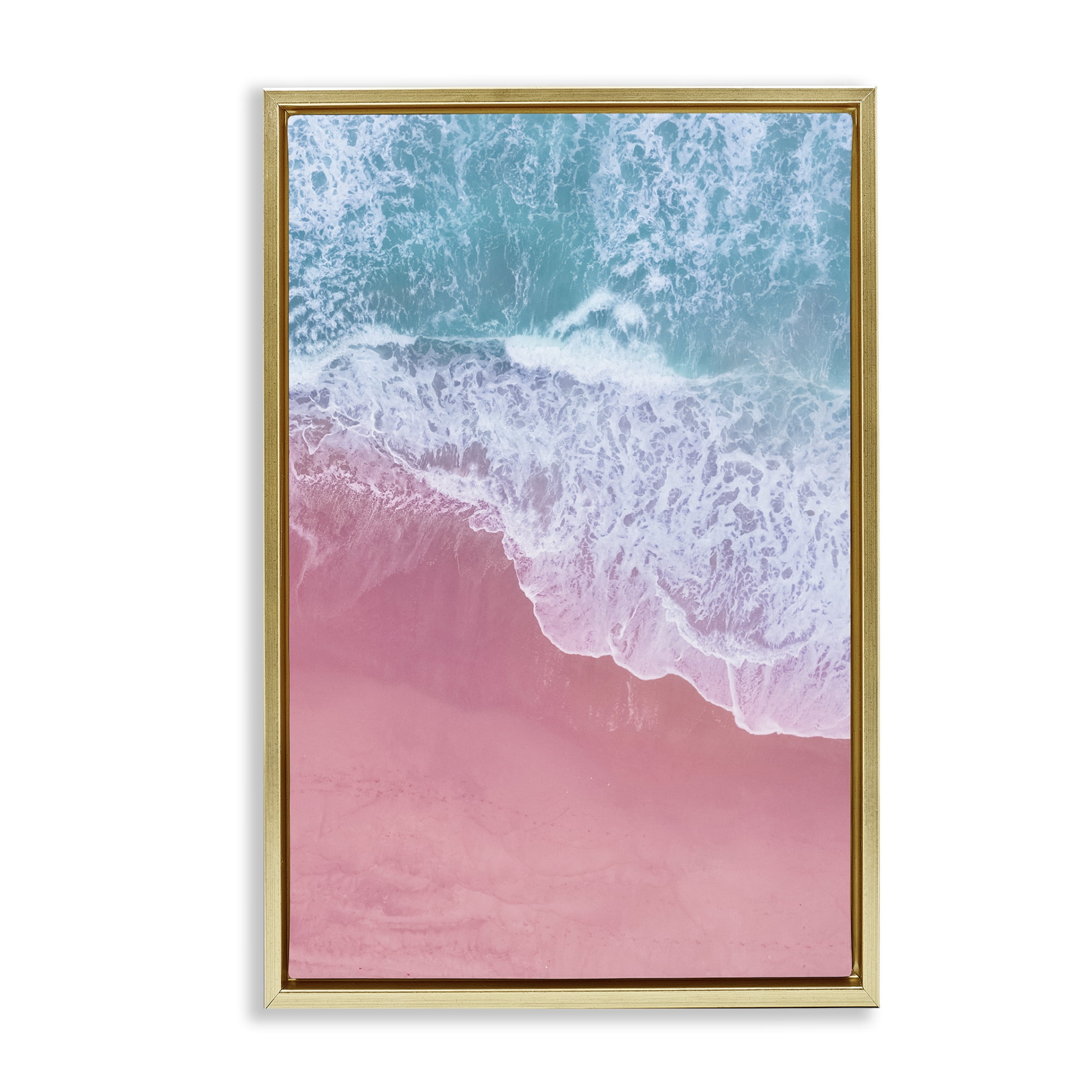 Stupell Industries Pink Surf Tide Landscape & Nature Photography Gold Floater Framed Canvas Art Print Wall Art, 17 x 25