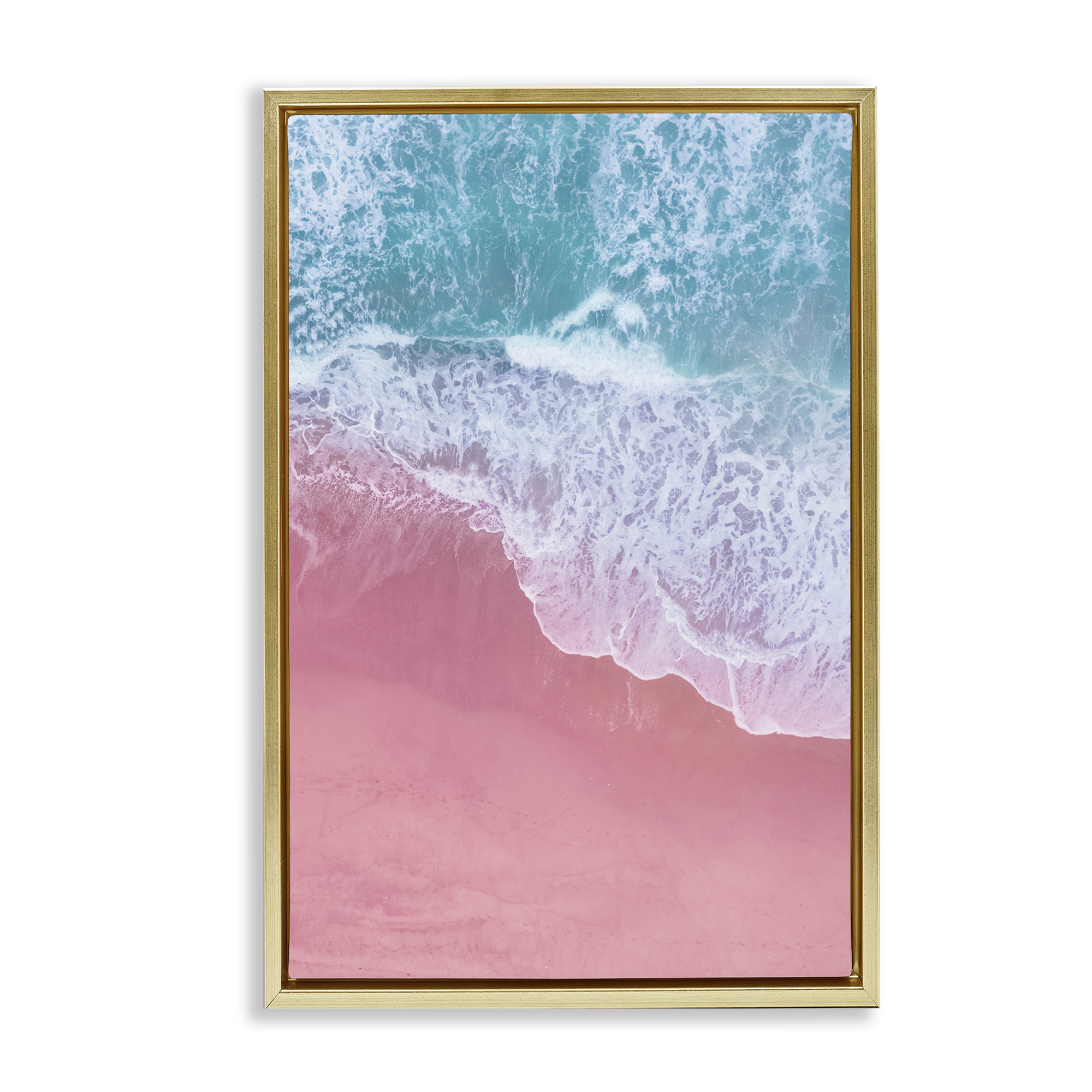 Stupell Industries Pink Surf Tide Landscape & Nature Photography Gold Floater Framed Canvas Art Print Wall Art, 21 x 31