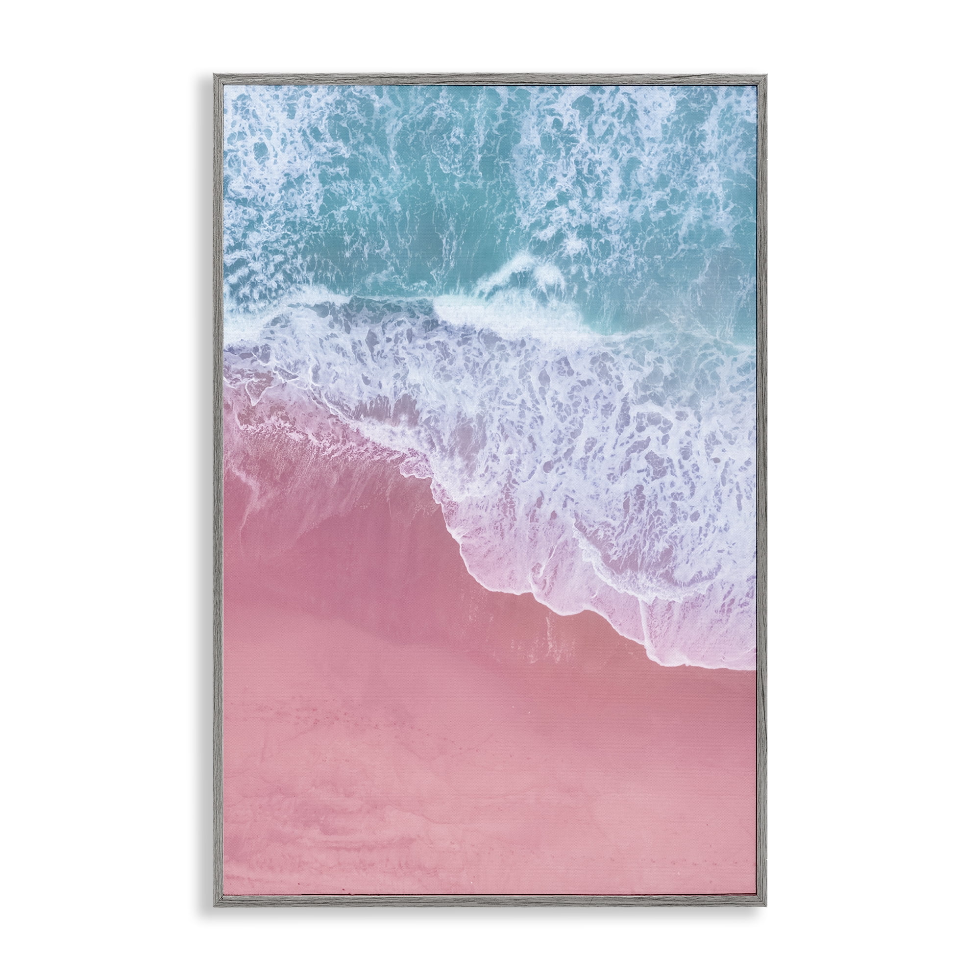 Stupell Industries Pink Surf Tide Landscape & Nature Photography Gray Framed Art Print Wall Art, 12 x 18
