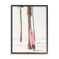 Stupell Industries Pink Surfboard on Coast Nature Photography Black Framed Art Print Wall Art, 11 x 14