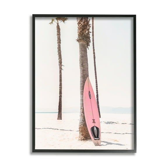 Stupell Industries Pink Surfboard on Coast Nature Photography Black Framed Art Print Wall Art, 11 x 14