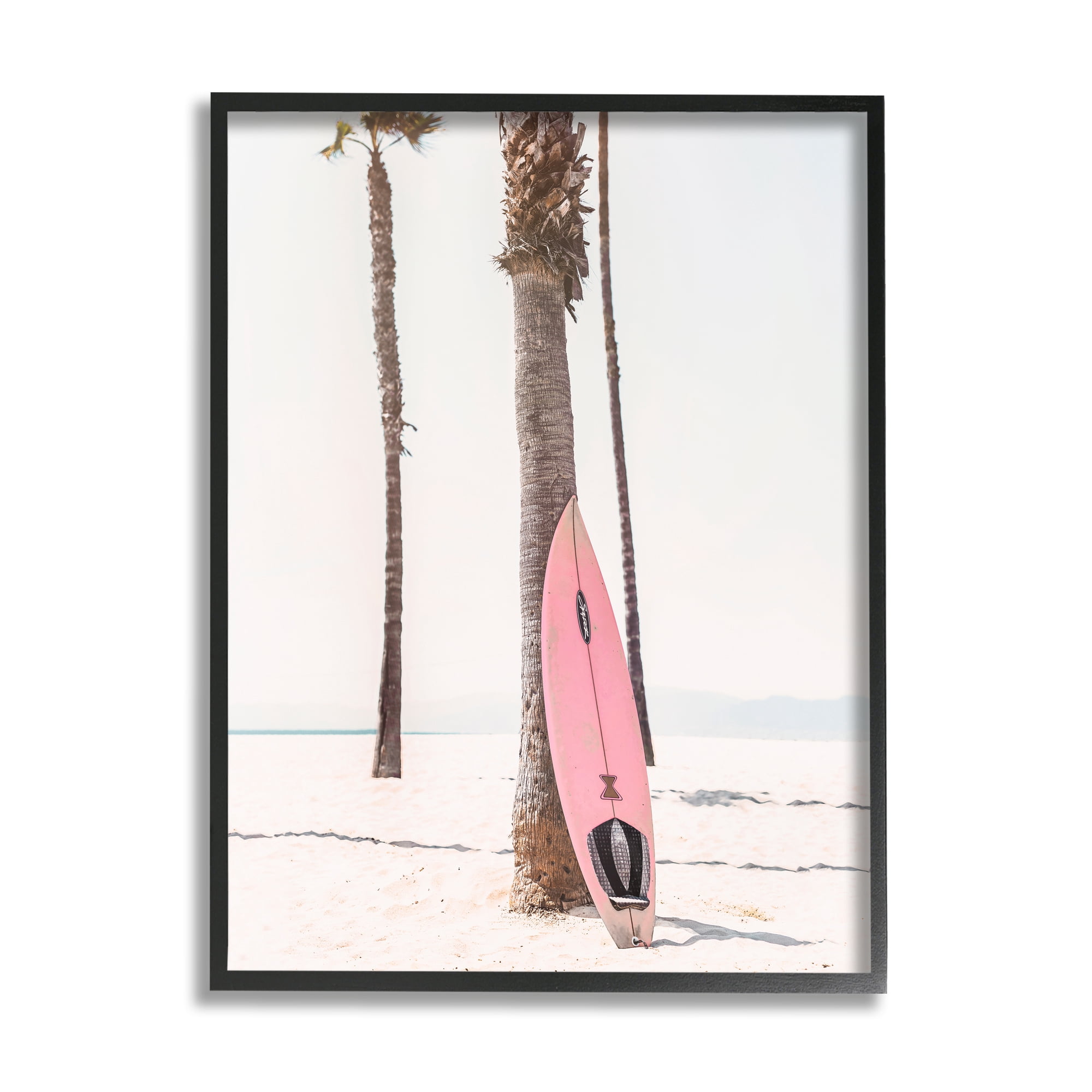 Stupell Industries Pink Surfboard on Coast Nature Photography Black Framed Art Print Wall Art, 24 x 30