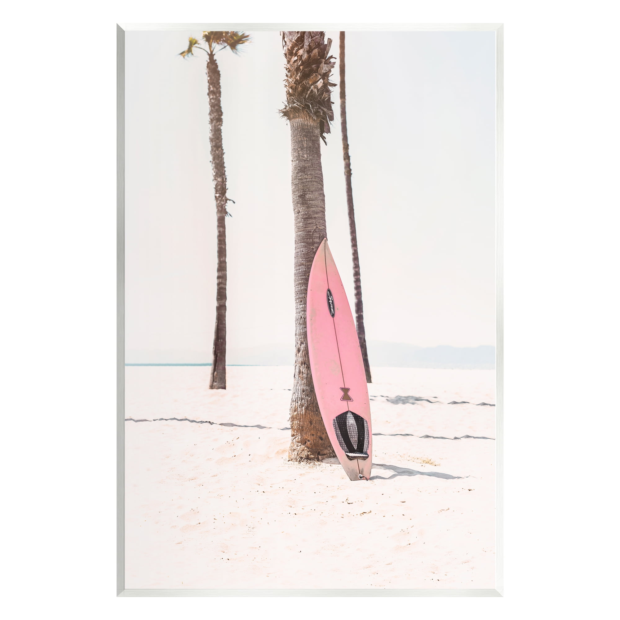 Pink Surfboard Coastal Art Print on MDF Wood Plaque