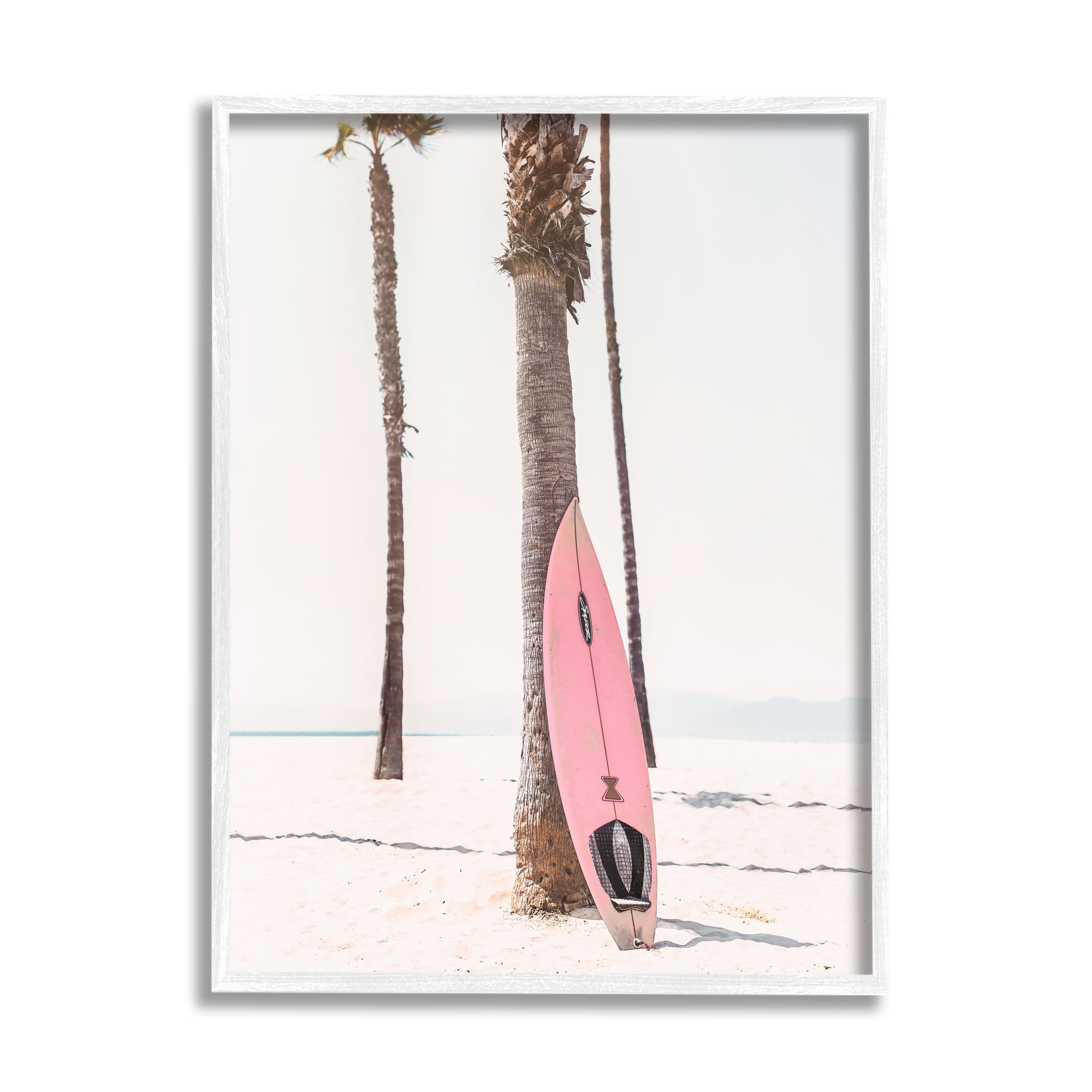 Stupell Industries Pink Surfboard on Coast Nature Photography White Framed Art Print Wall Art, 16 x 20
