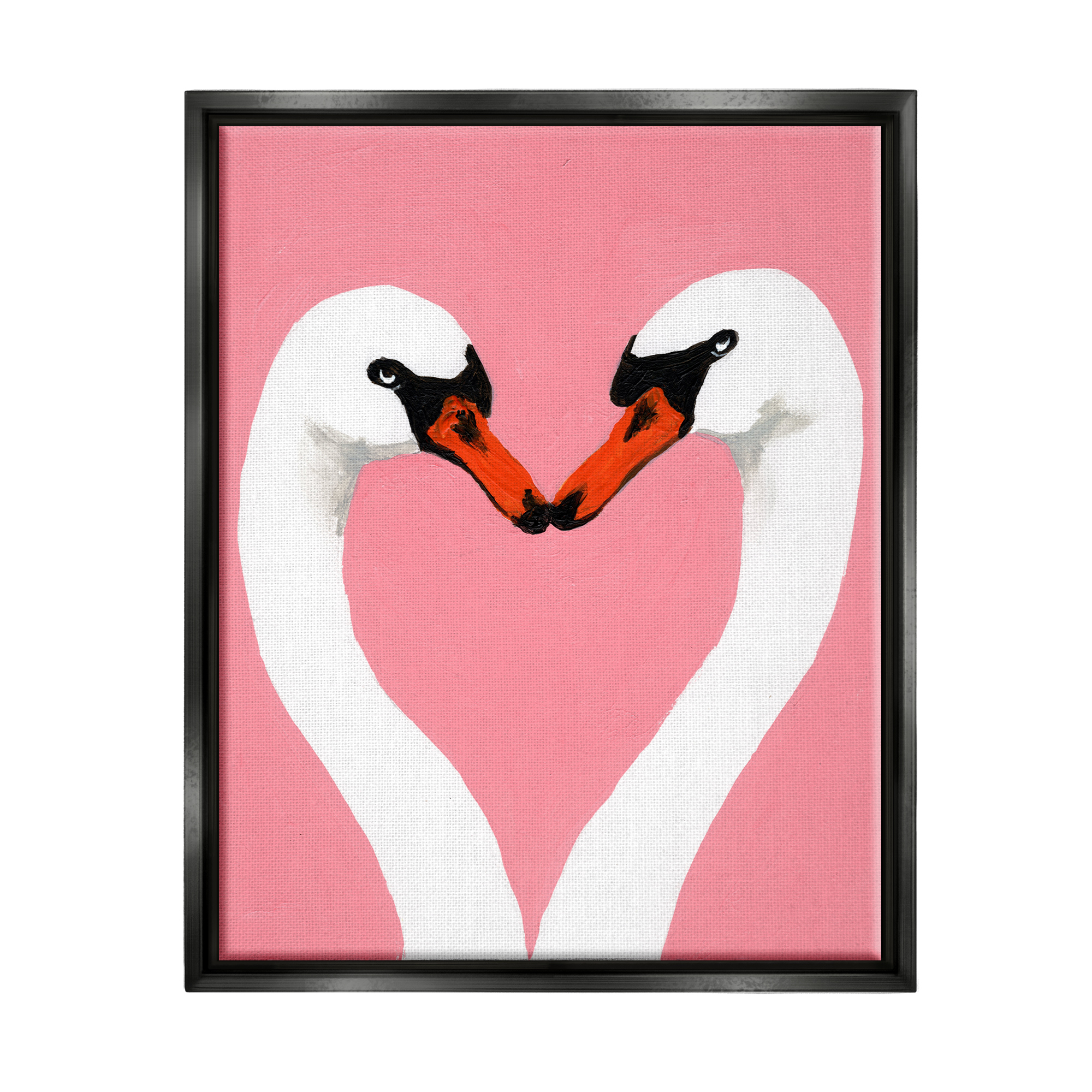 Stupell Industries Pink Swan Beaks Heart Shape Animals & Insects Painting Black Floater Framed Art Print Wall Art